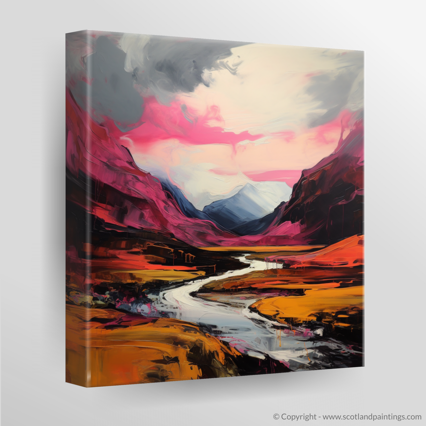 Canvas Print of Crimson clouds over valley in Glencoe