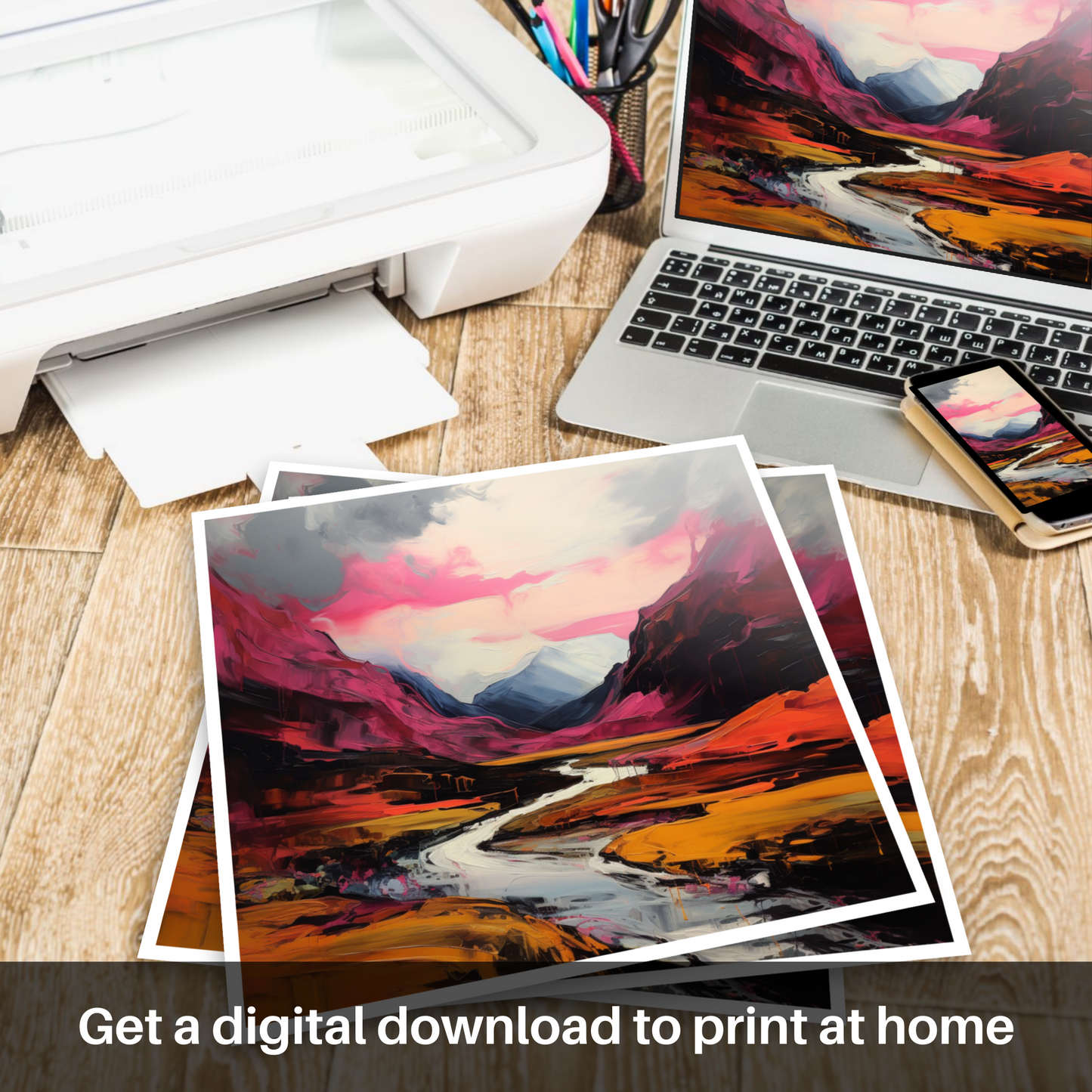 Downloadable and printable picture of Crimson clouds over valley in Glencoe