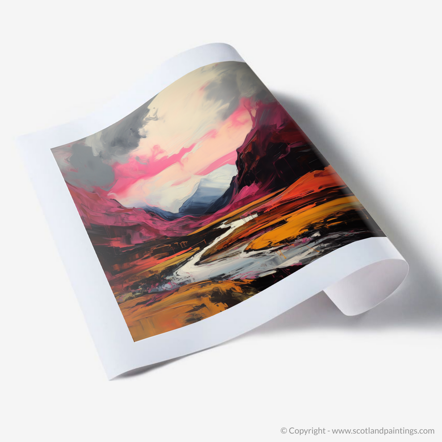 Art Print of Crimson clouds over valley in Glencoe