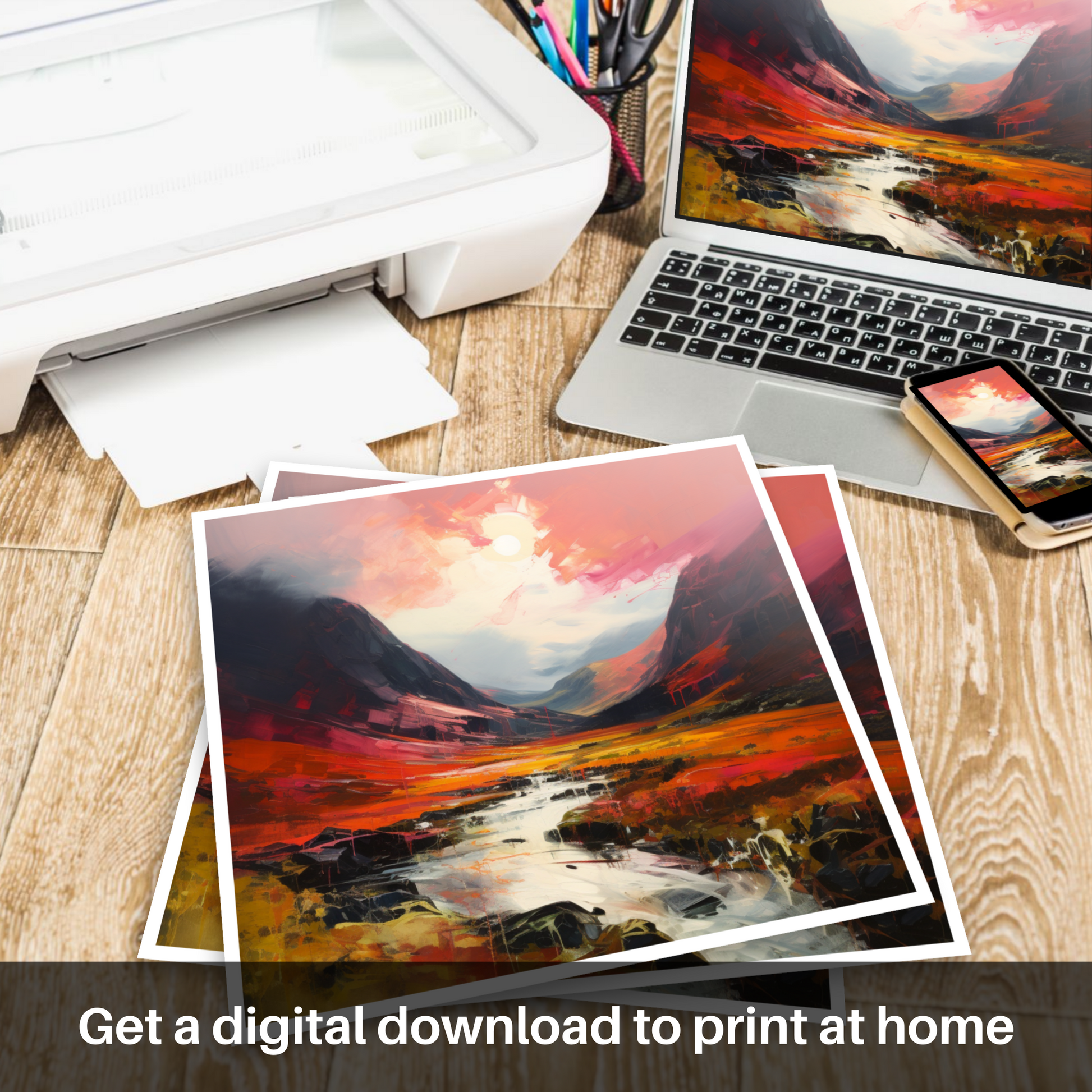 Downloadable and printable picture of Crimson clouds over valley in Glencoe