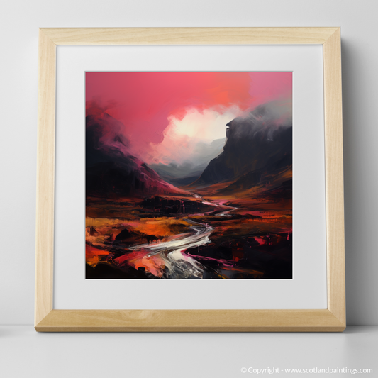 Art Print of Crimson clouds over valley in Glencoe with a natural frame