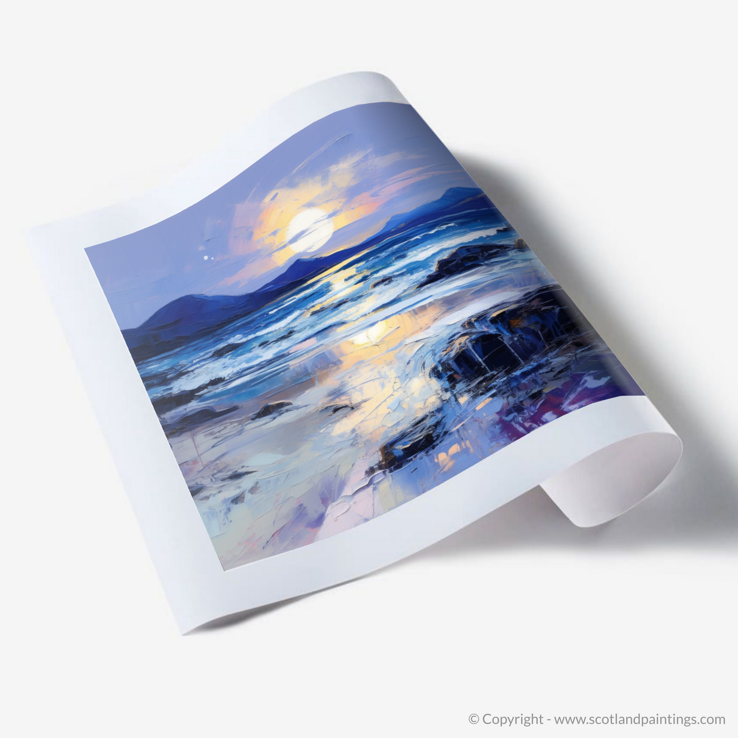 Painting and Art Print of Traigh Mhor at dusk. Dusk Embrace at Traigh Mhor.