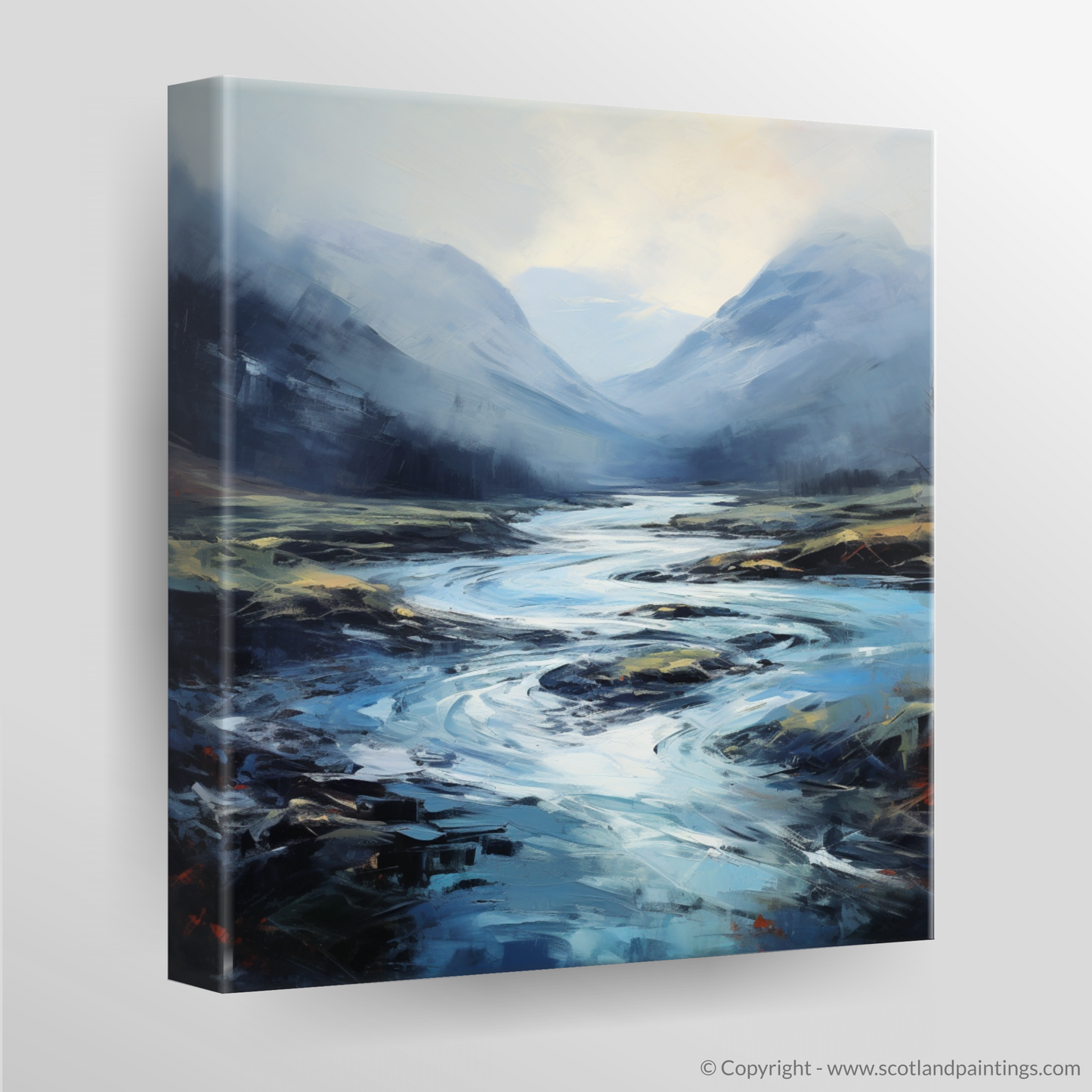 Canvas Print of Mist over river at dawn in Glencoe