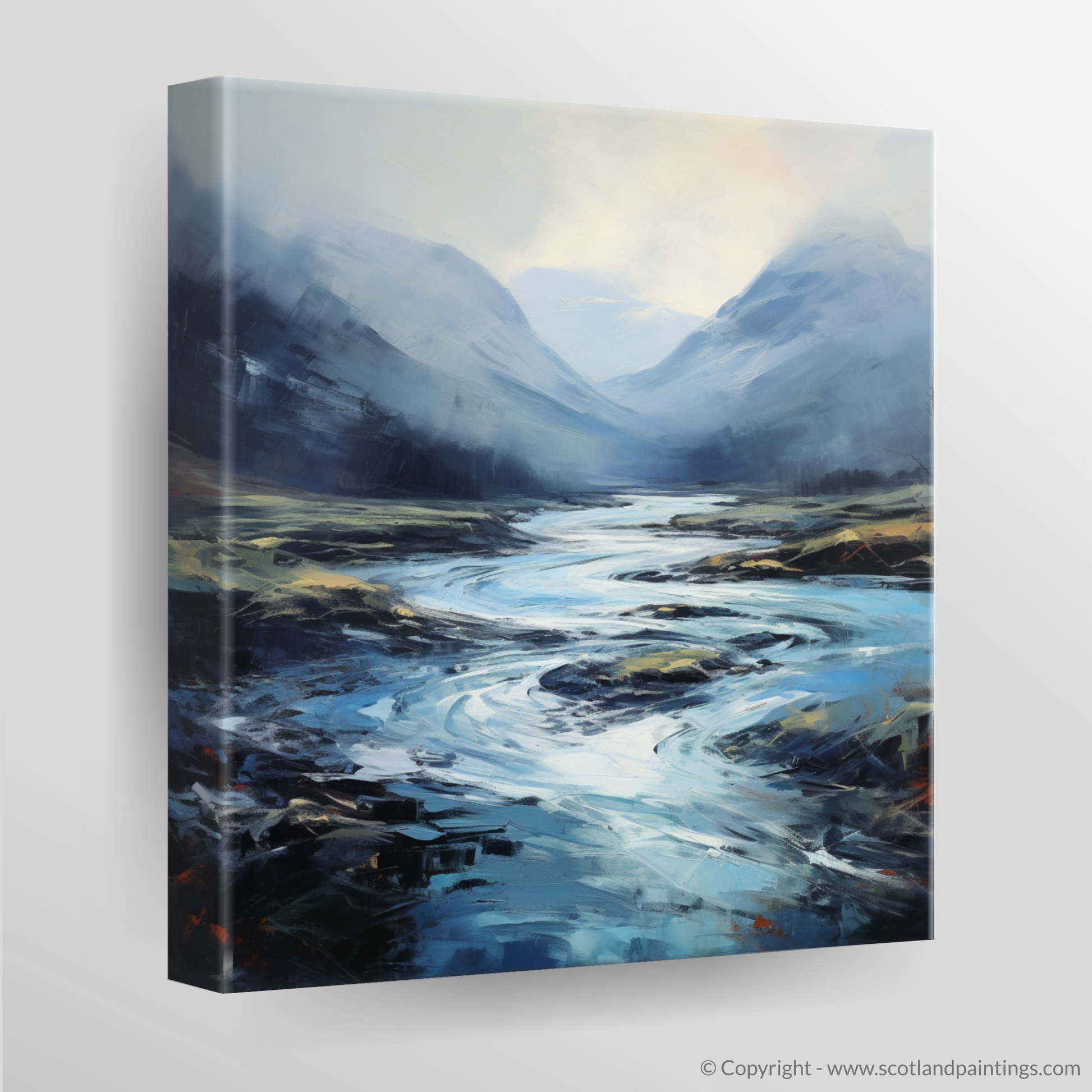 Canvas Print of Mist over river at dawn in Glencoe
