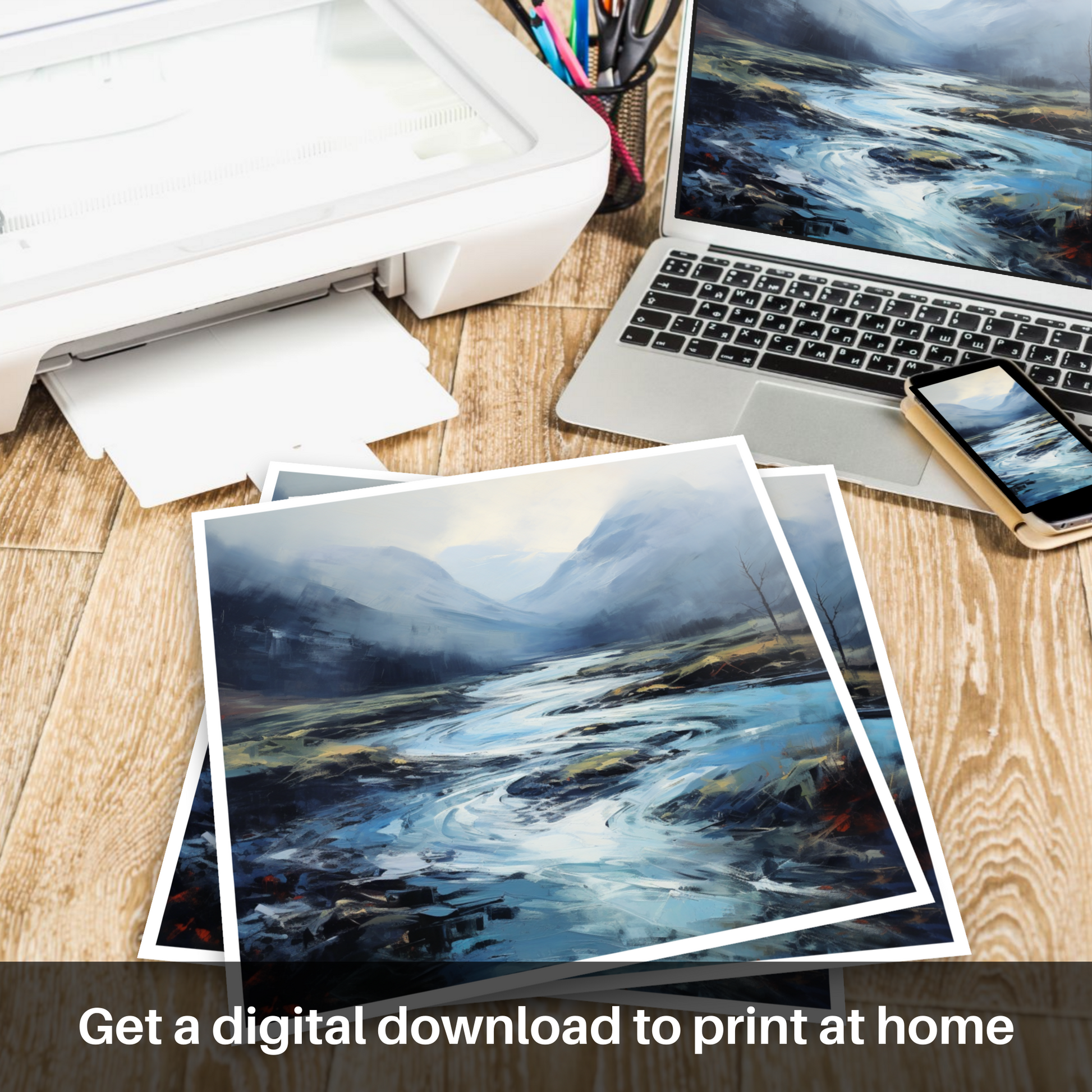 Downloadable and printable picture of Mist over river at dawn in Glencoe