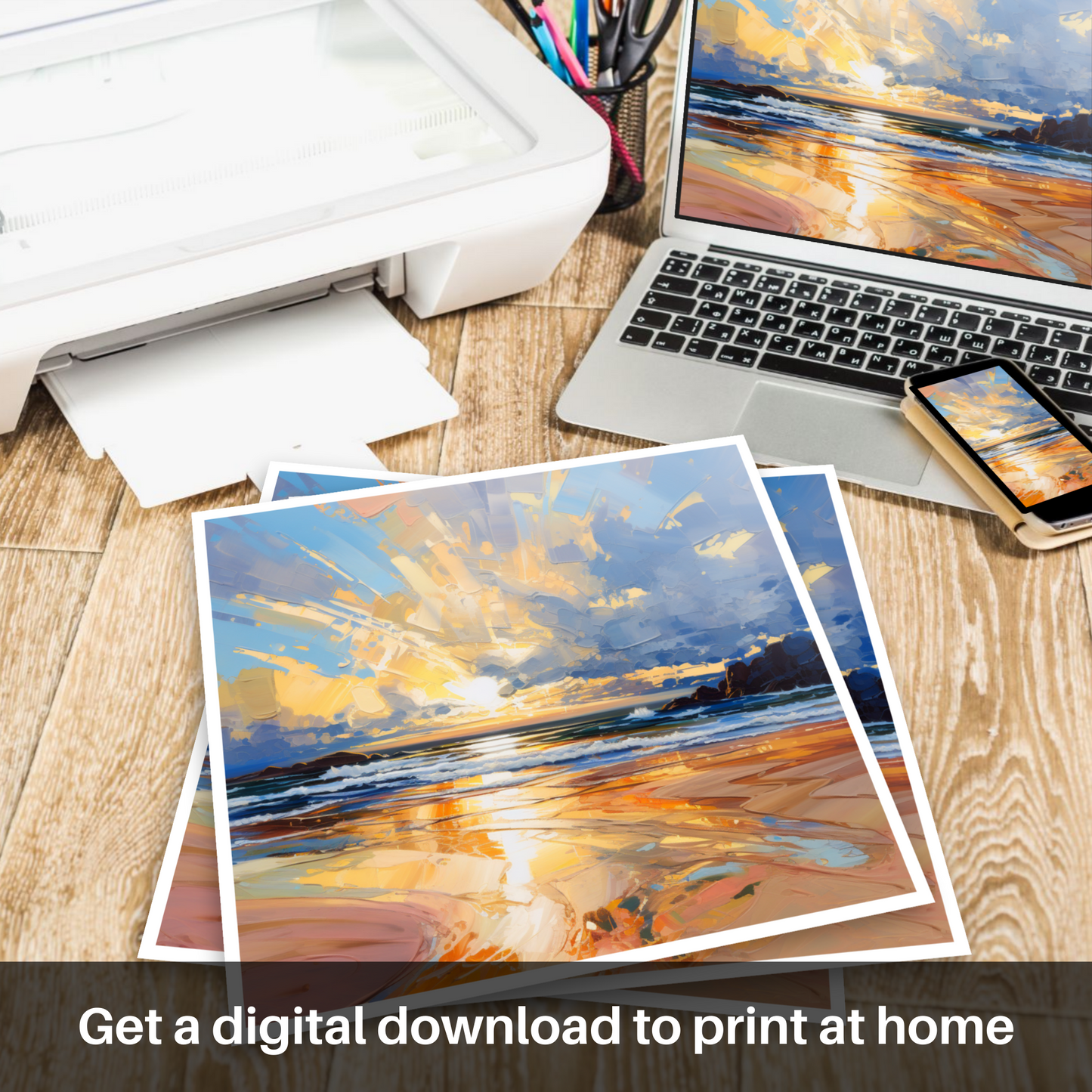 Downloadable and printable picture of Balmedie Beach at golden hour