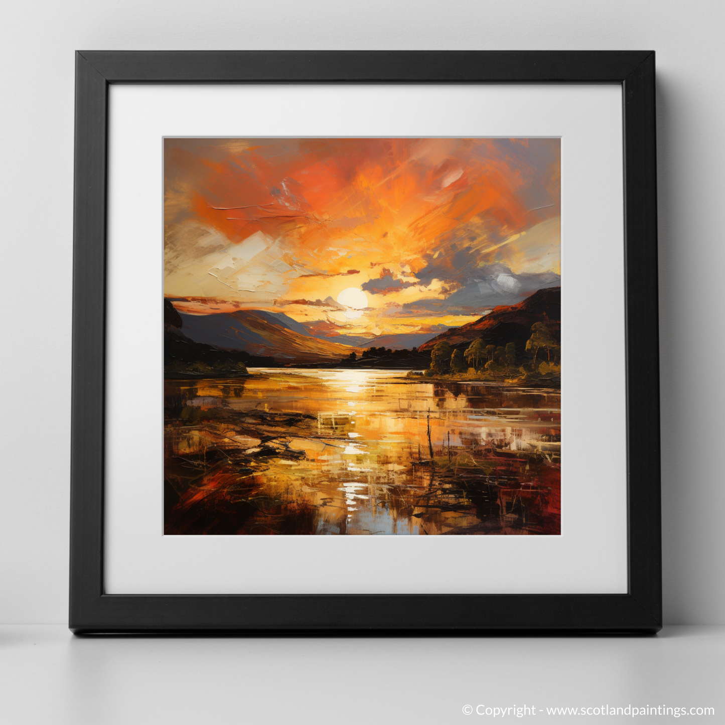 Art Print of Golden hour at Loch Lomond with a black frame