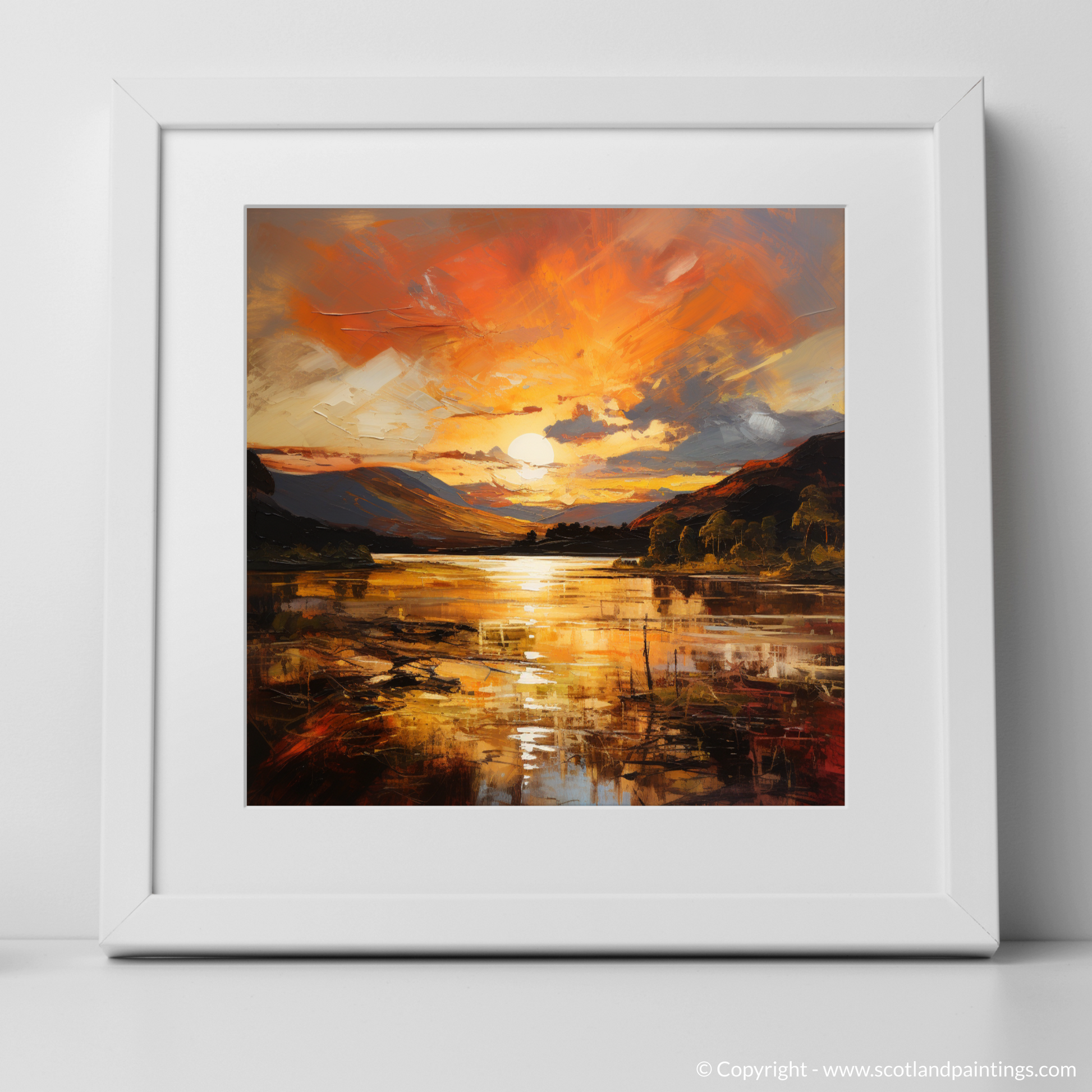 Art Print of Golden hour at Loch Lomond with a white frame