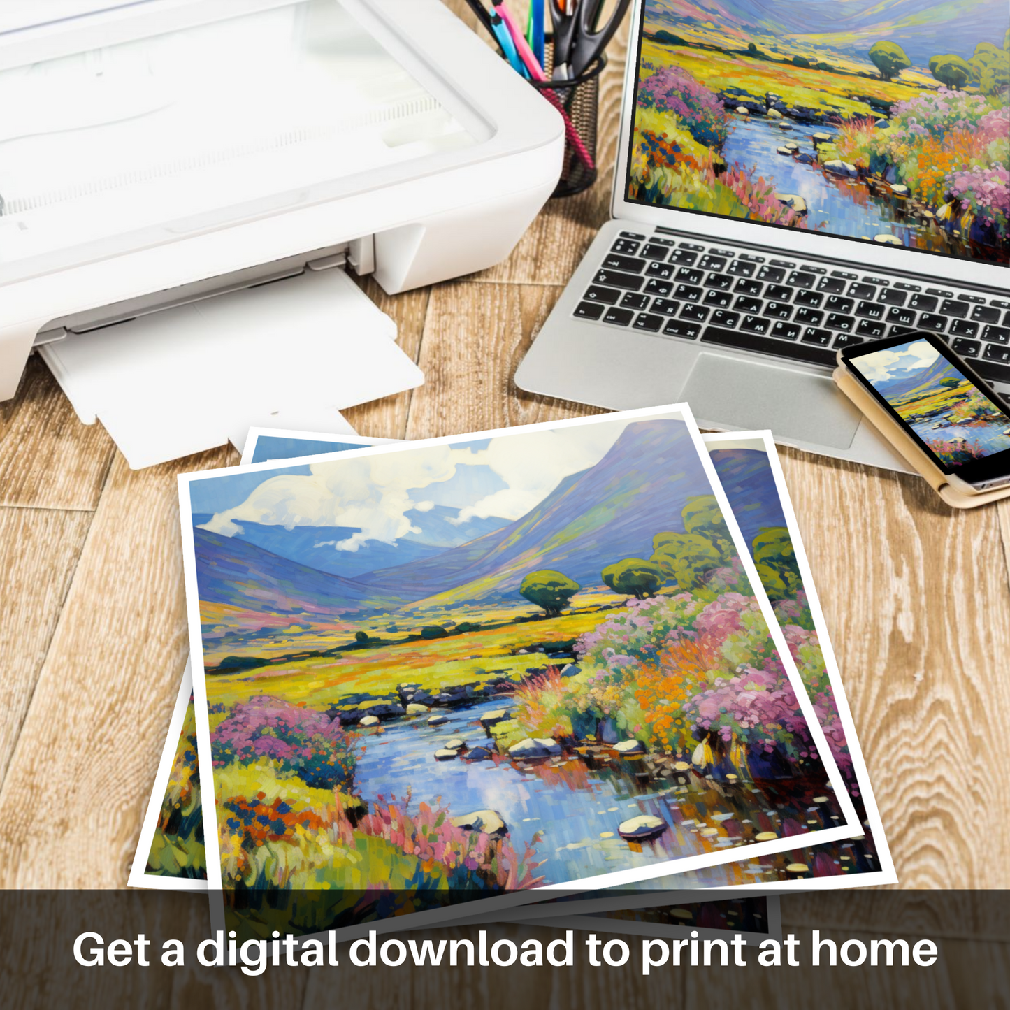 Painting and Art Print of Glen Rosa, Isle of Arran in summer. Summer Serenade in Glen Rosa.