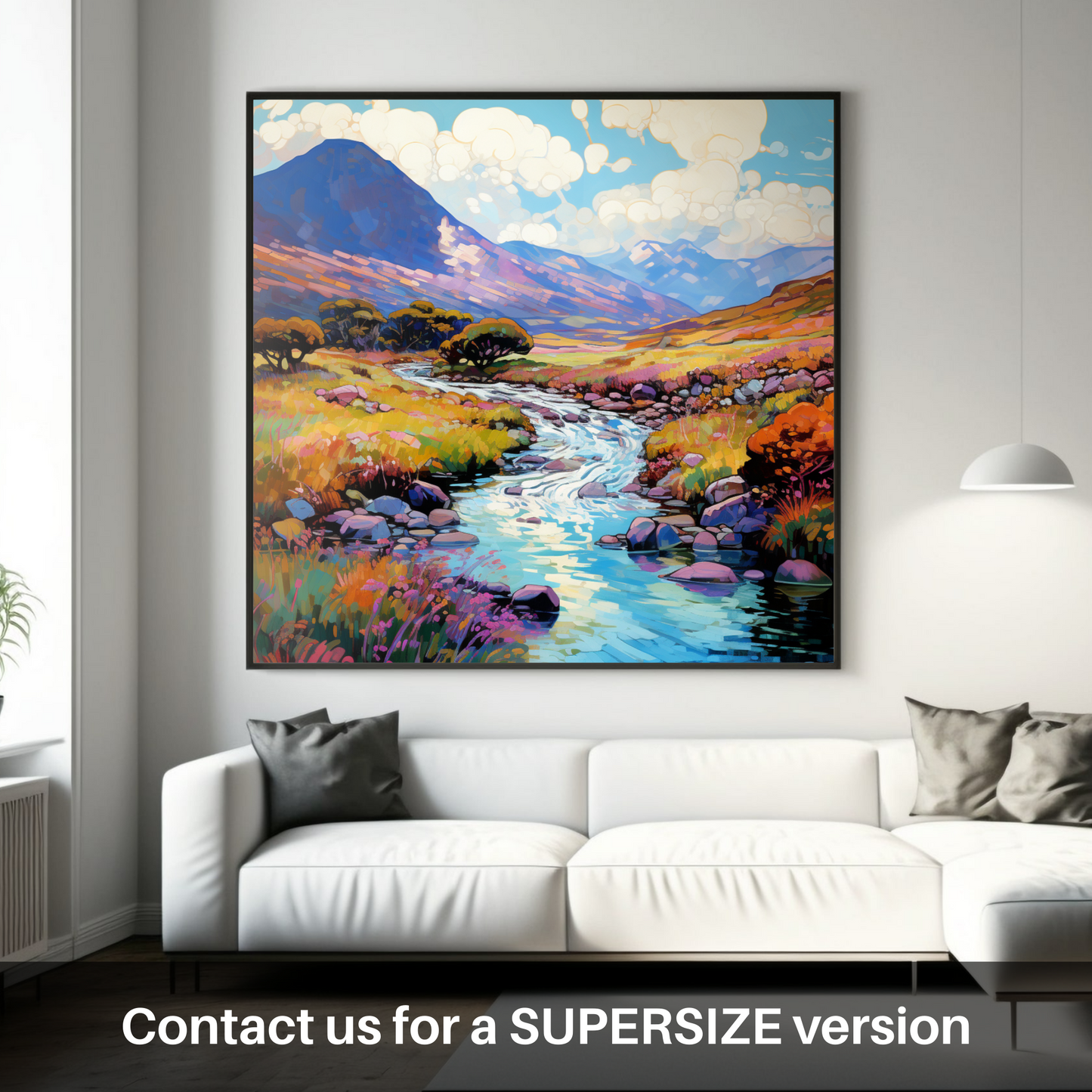 Painting and Art Print of Glen Rosa, Isle of Arran in summer. Summer Serenade in Glen Rosa: An Impressionist Ode to Scotland's Vibrant Landscape.