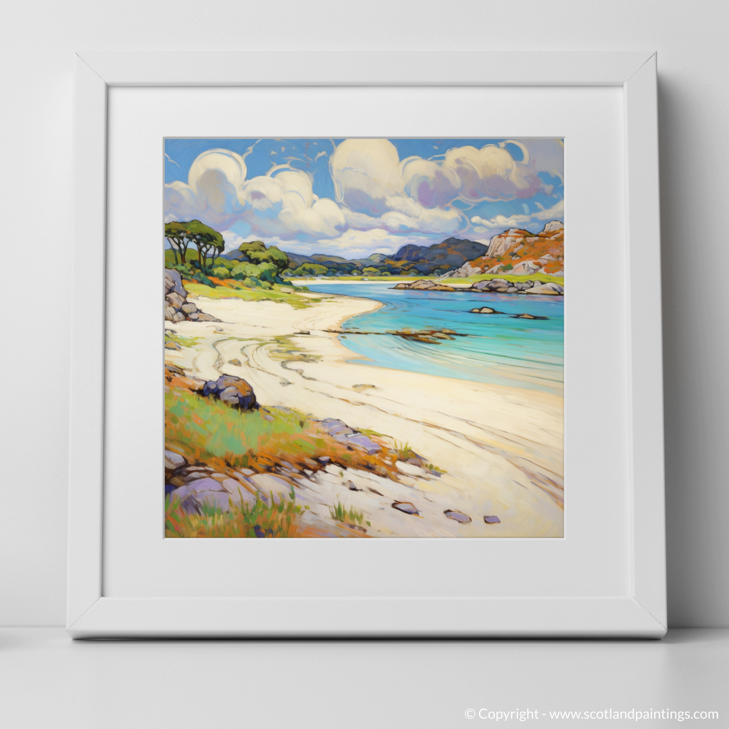 Art Print of Silver Sands of Morar in summer with a white frame