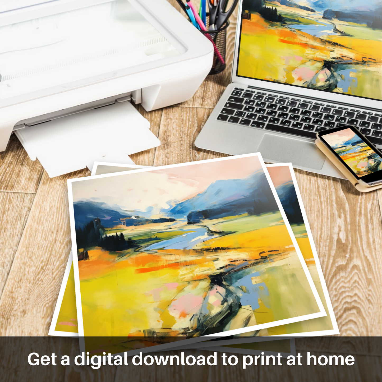 Downloadable and printable picture of Glen Tilt, Perthshire in summer