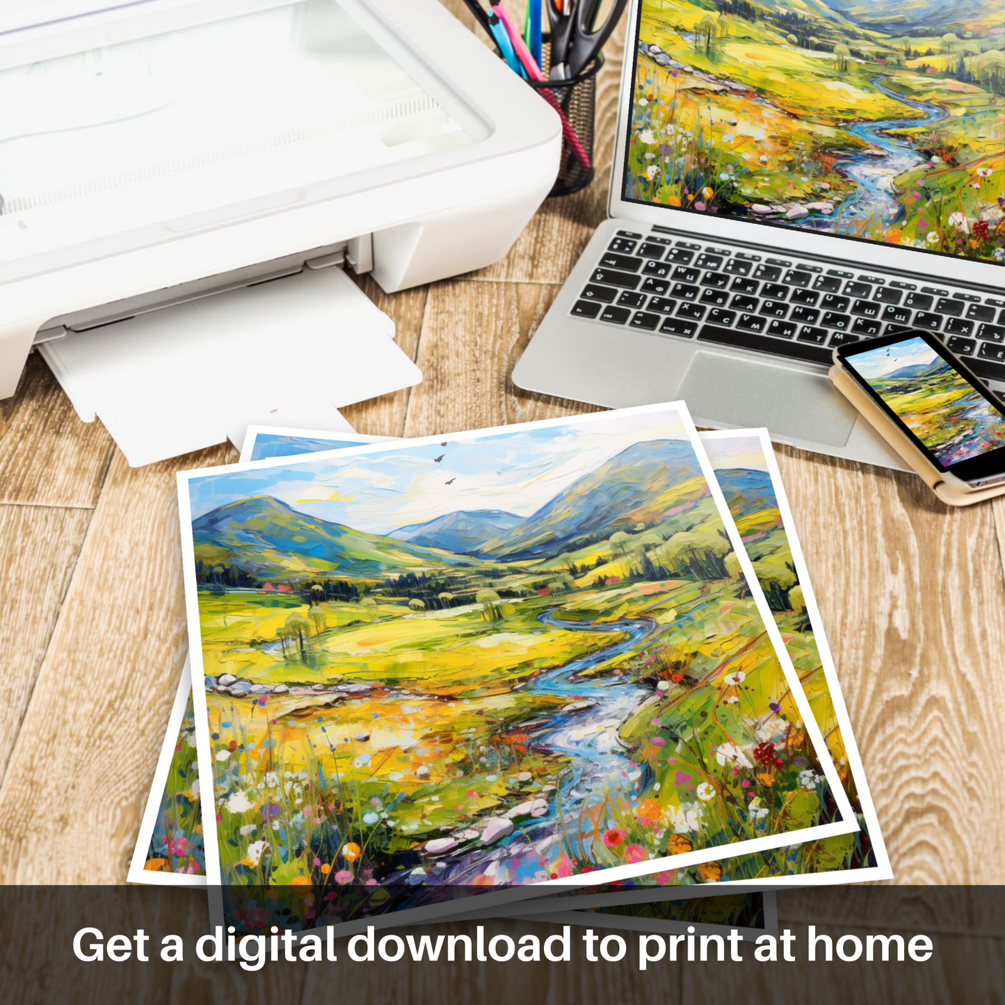 Downloadable and printable picture of Glen Garry, Highlands in summer