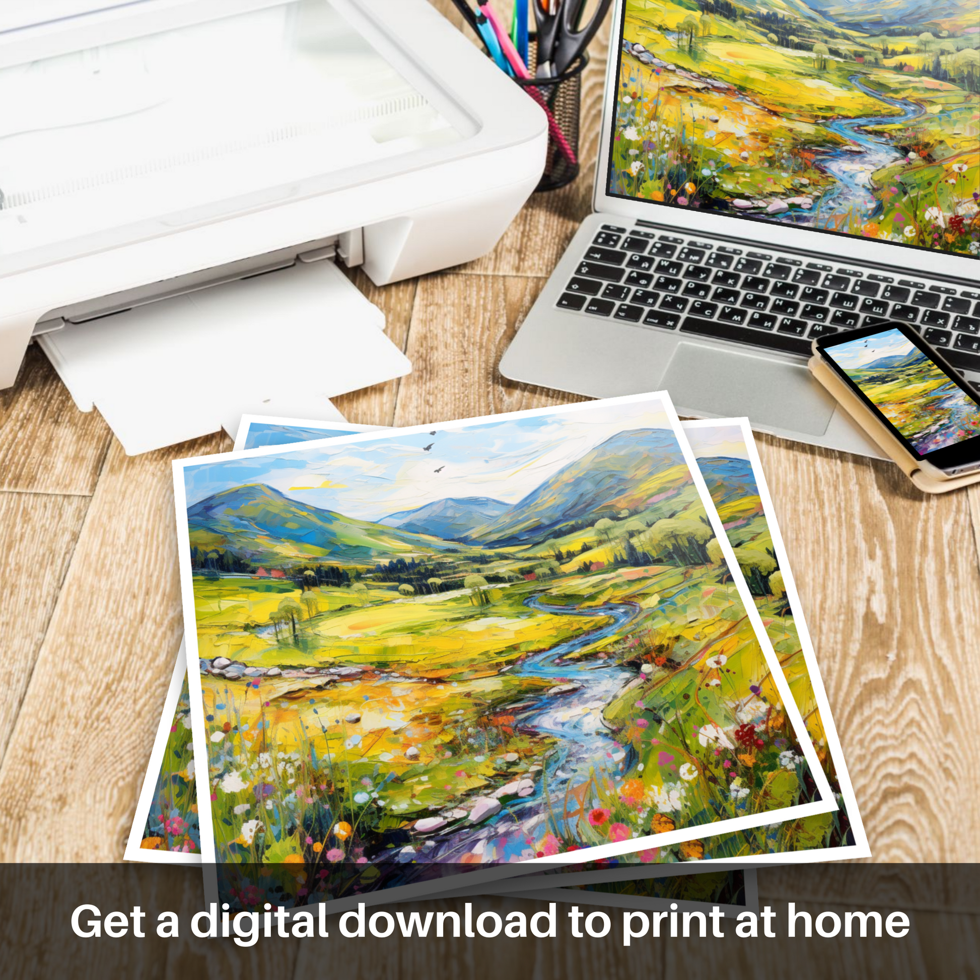 Downloadable and printable picture of Glen Garry, Highlands in summer