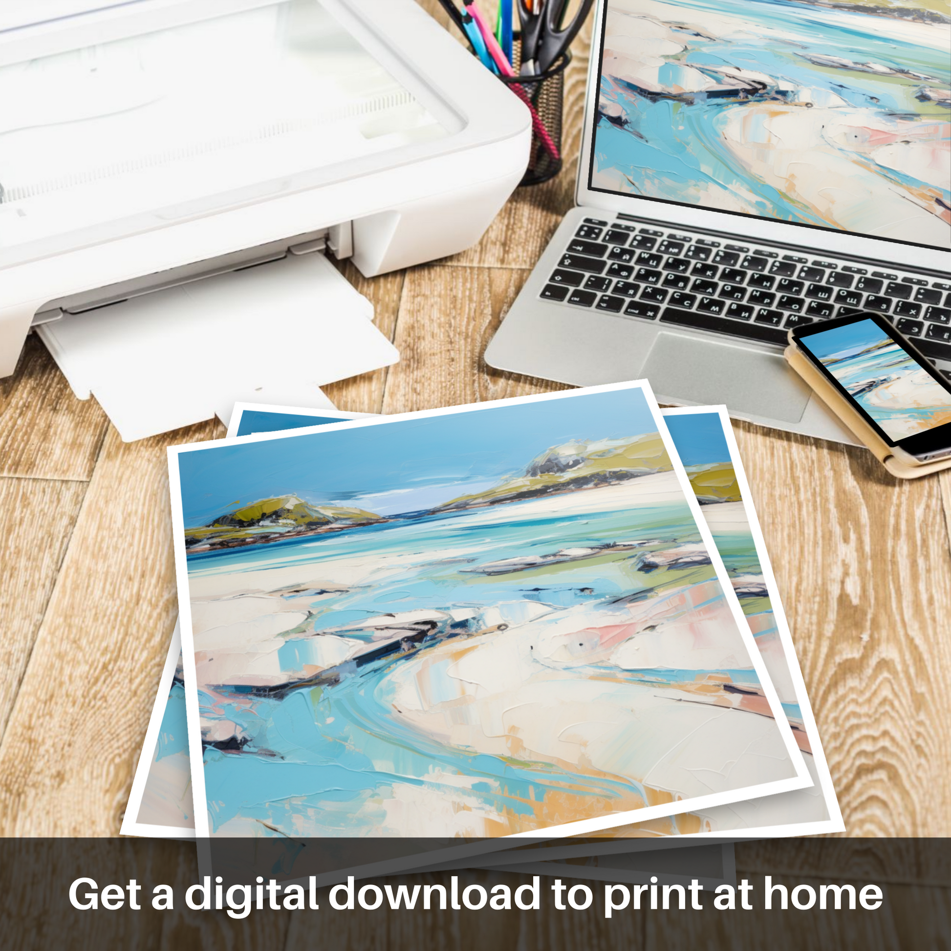 Downloadable and printable picture of Silver Sands of Morar in summer
