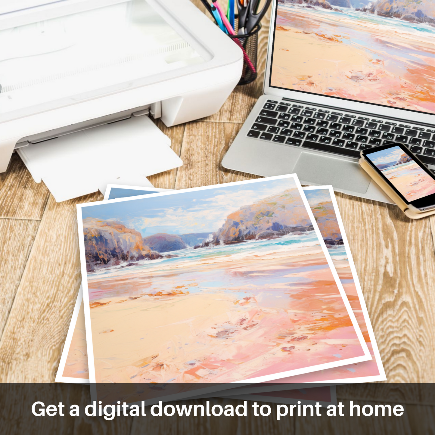 Downloadable and printable picture of Sandwood Bay, Sutherland in summer