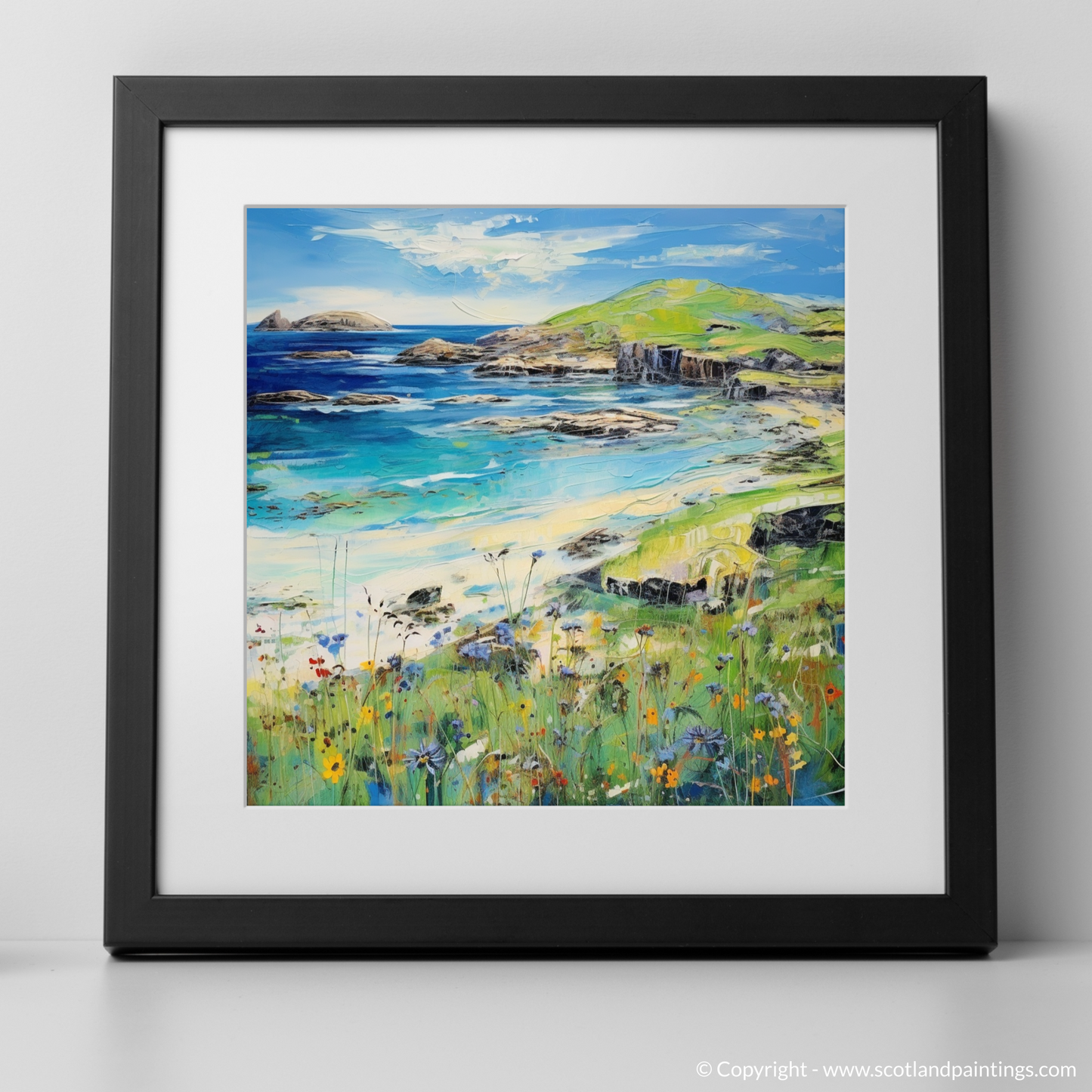 Art Print of Calgary Bay, Isle of Mull in summer with a black frame
