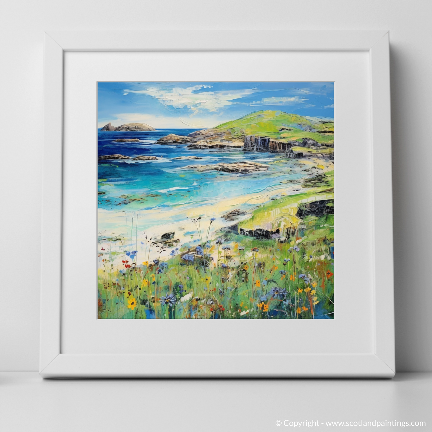 Art Print of Calgary Bay, Isle of Mull in summer with a white frame