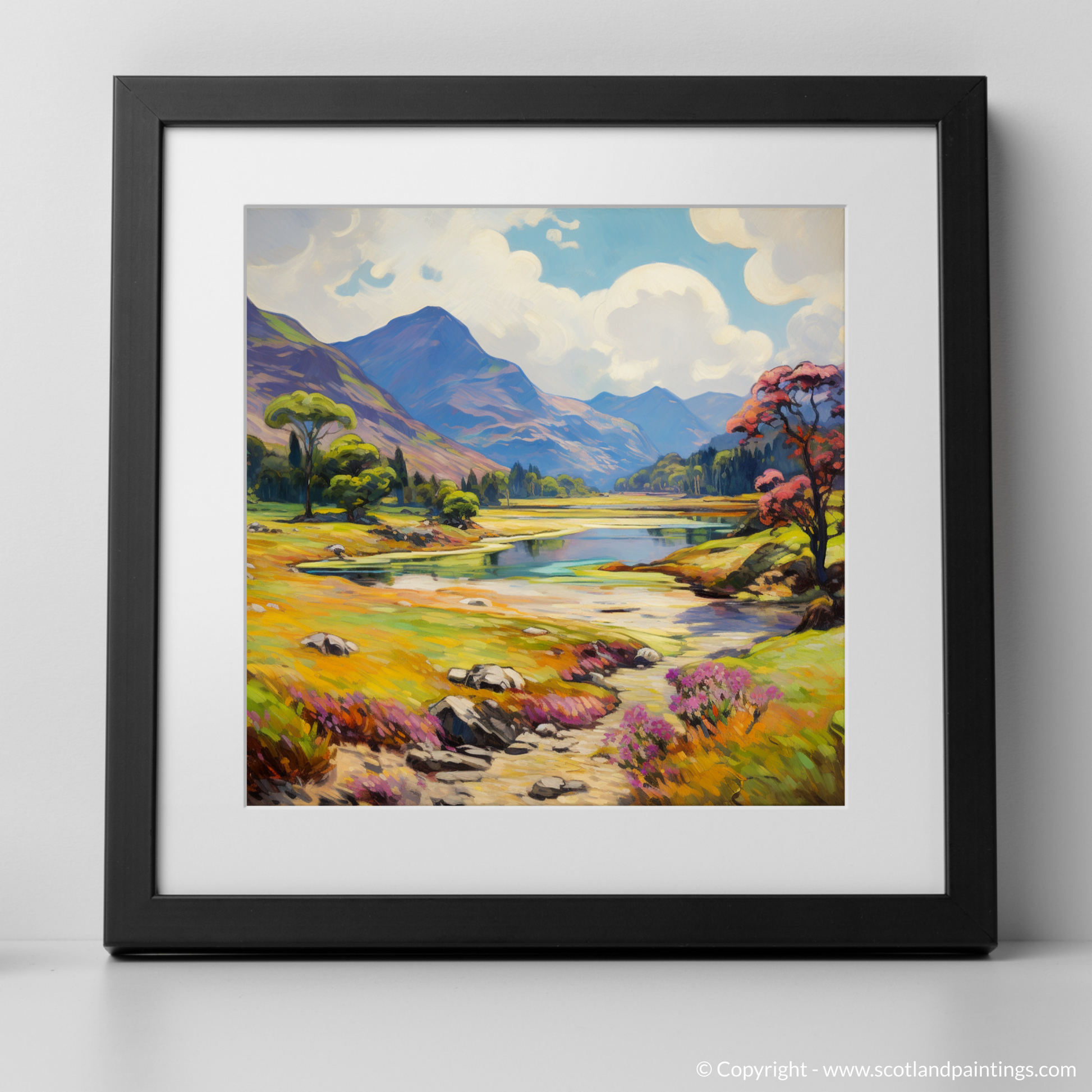Art Print of Glen Affric, Highlands in summer with a black frame