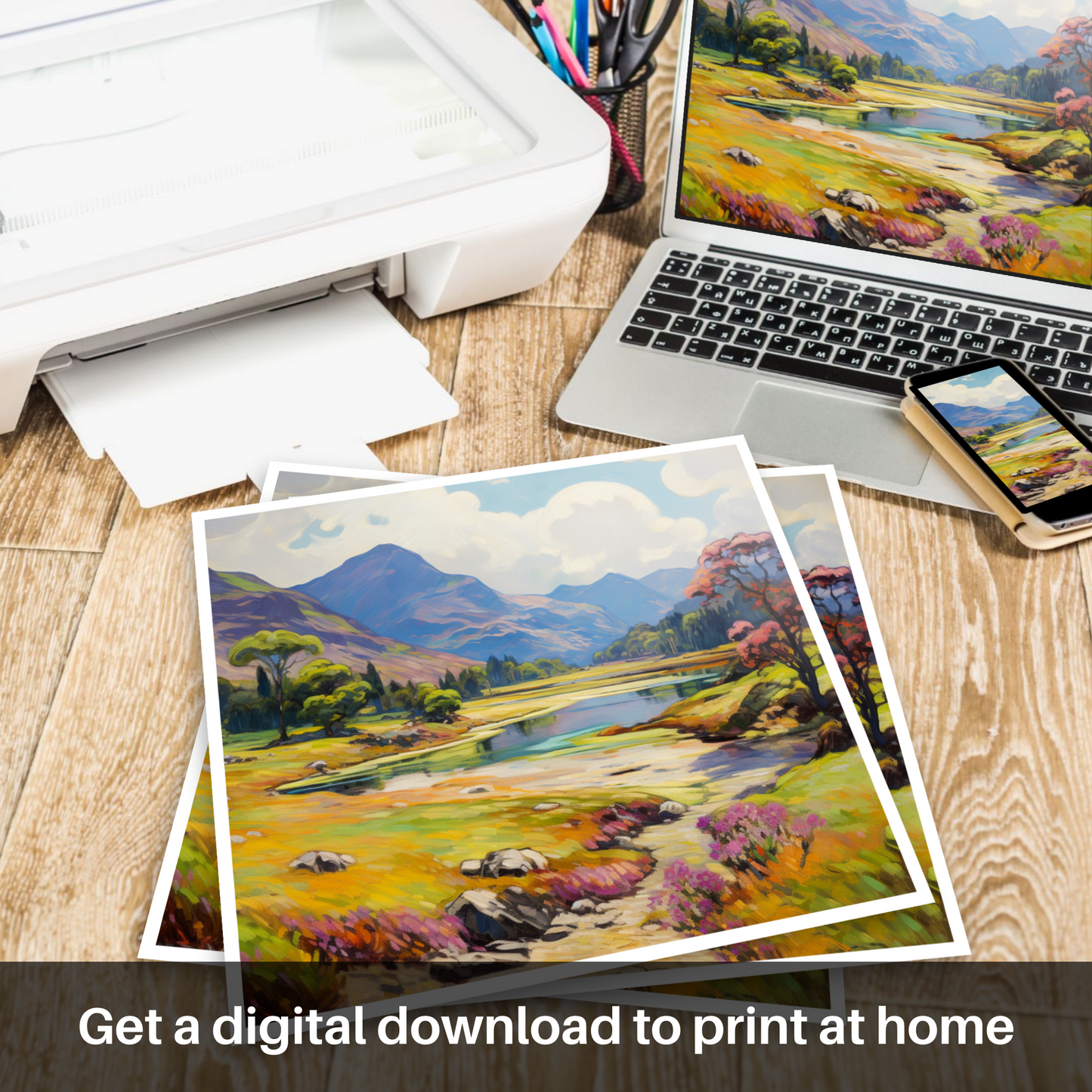 Downloadable and printable picture of Glen Affric, Highlands in summer