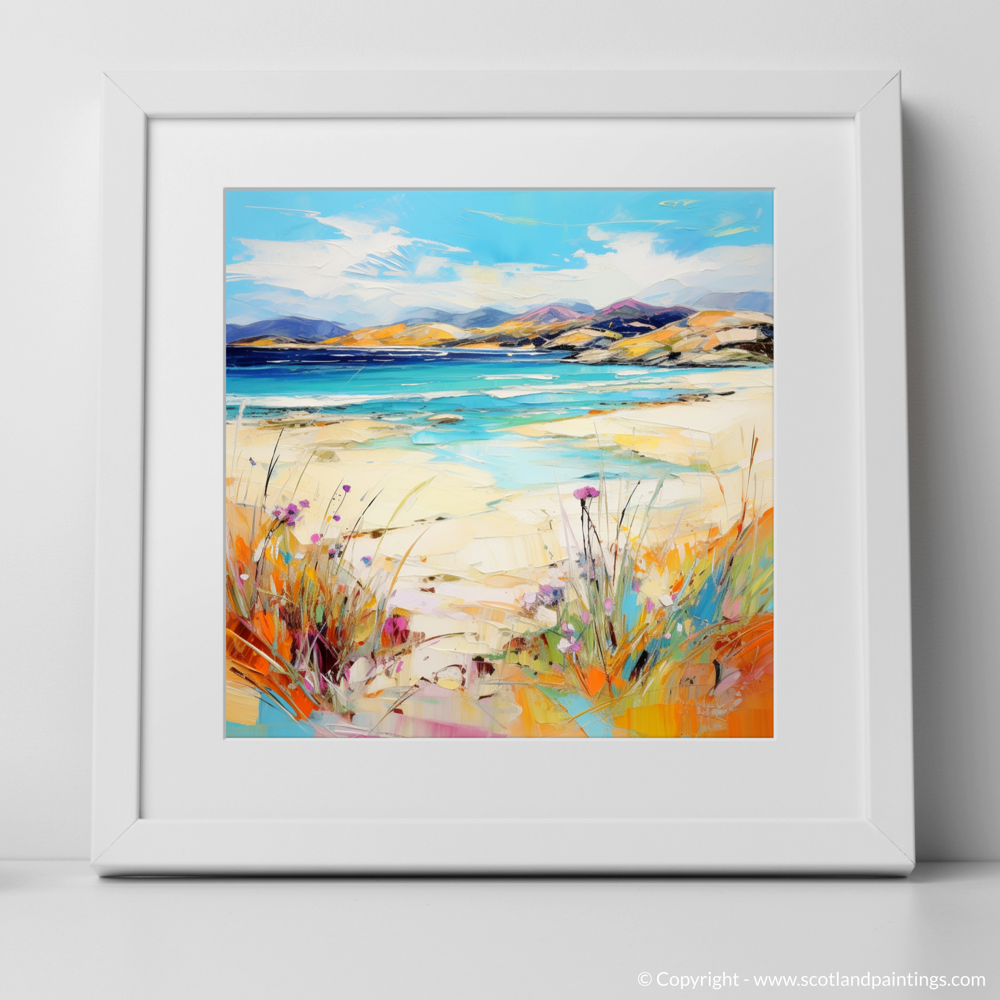 Art Print of Seilebost Beach, Isle of Harris in summer with a white frame