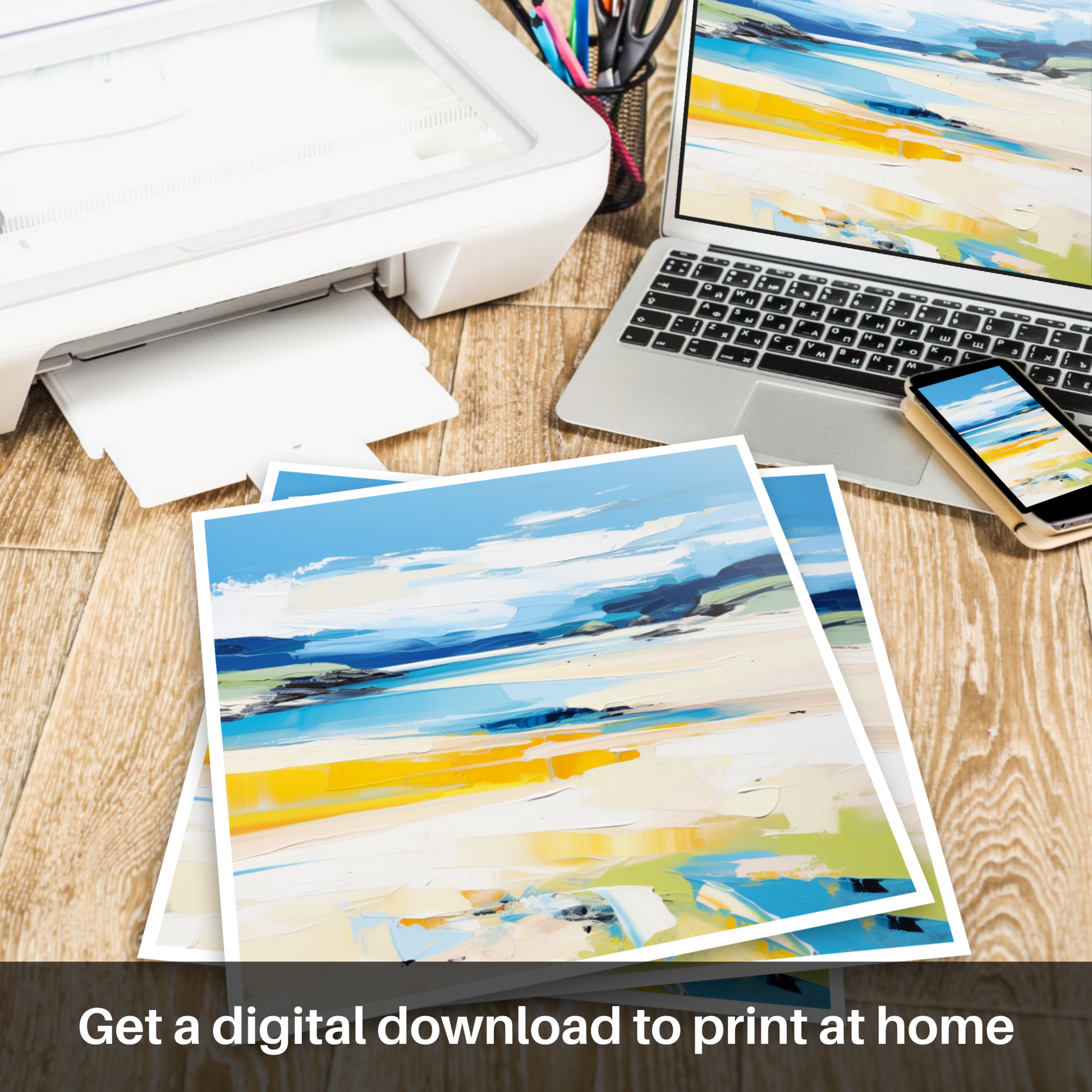 Downloadable and printable picture of Durness Beach, Sutherland in summer