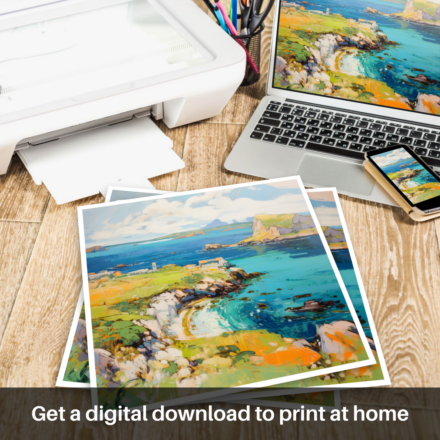 Downloadable and printable picture of Isle of Skyes smaller isles, Inner Hebrides in summer