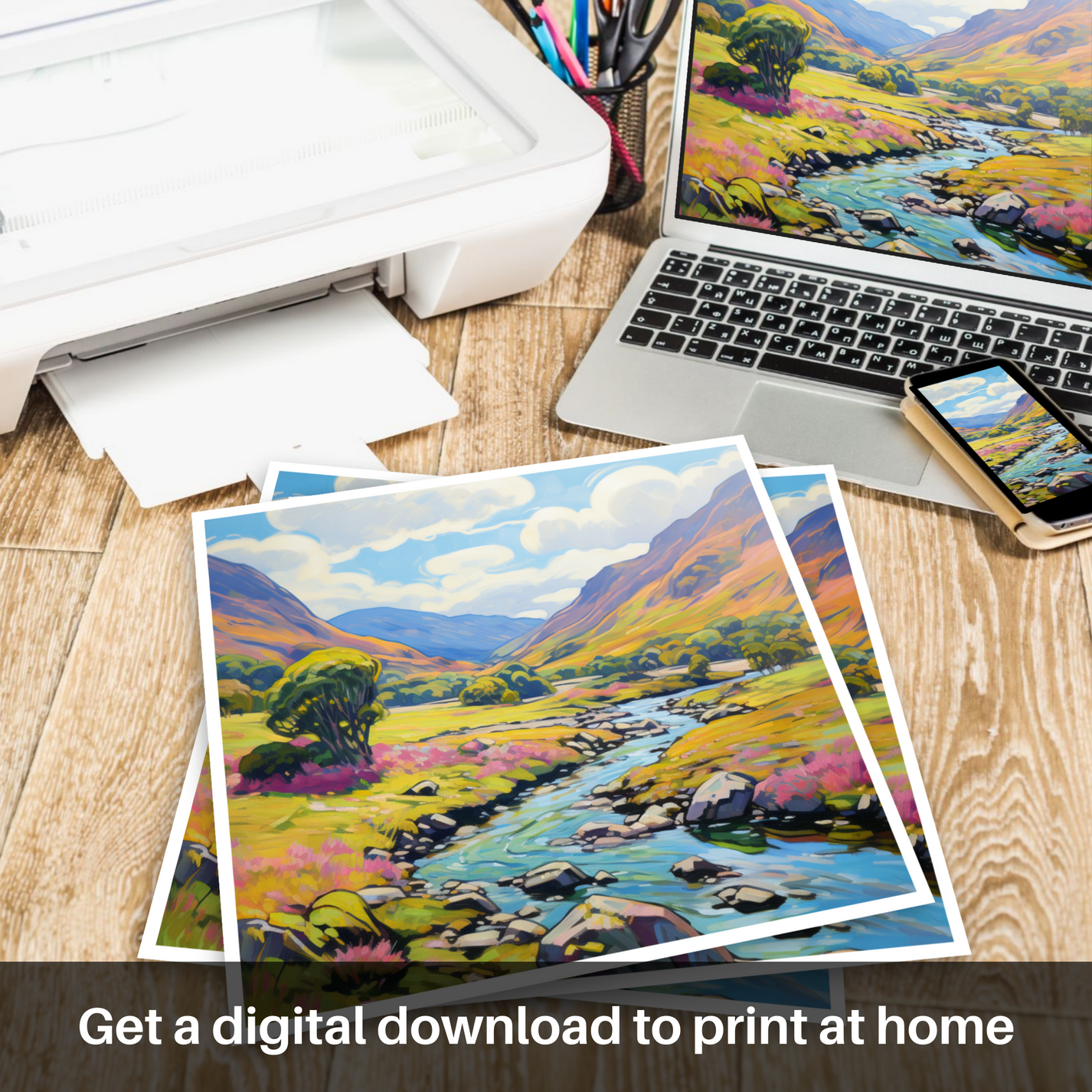 Painting and Art Print of Glen Feshie, Highlands in summer entitled "S ...