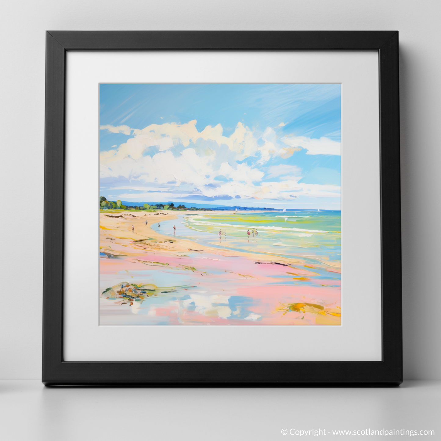 Art Print of Longniddry Beach, East Lothian in summer with a black frame
