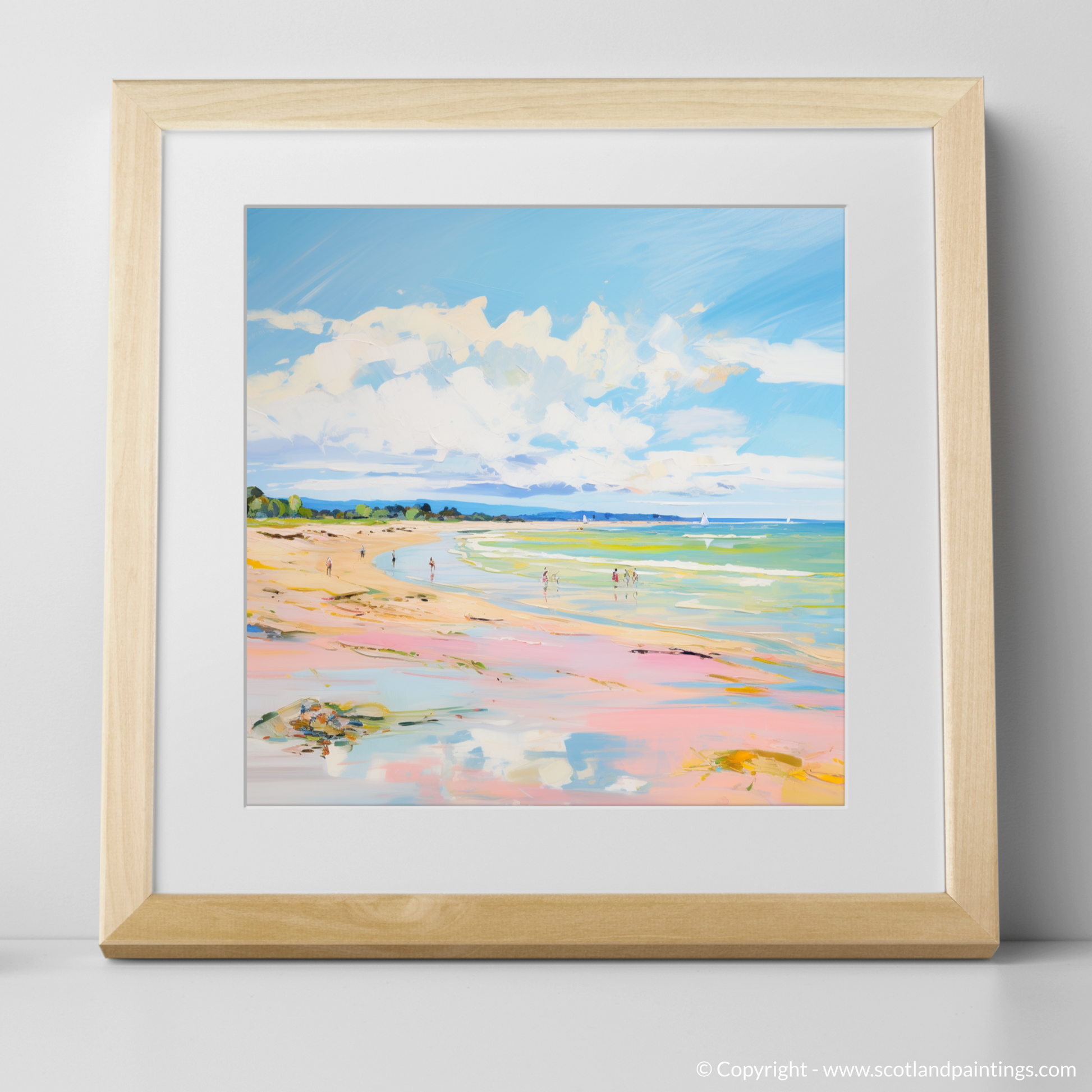 Art Print of Longniddry Beach, East Lothian in summer with a natural frame
