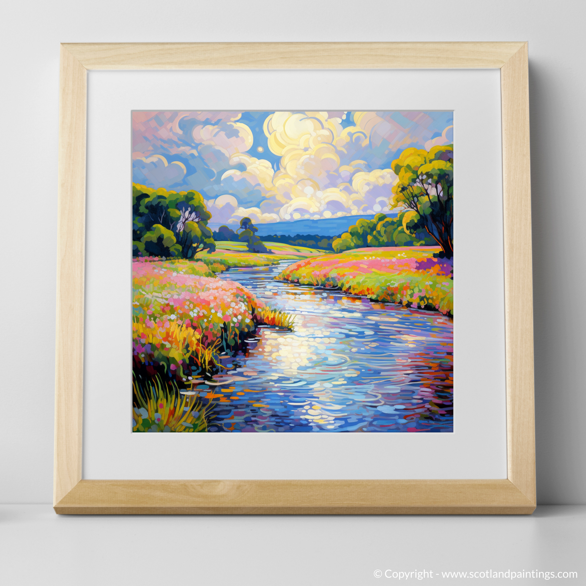 Art Print of River Esk, Angus in summer with a natural frame