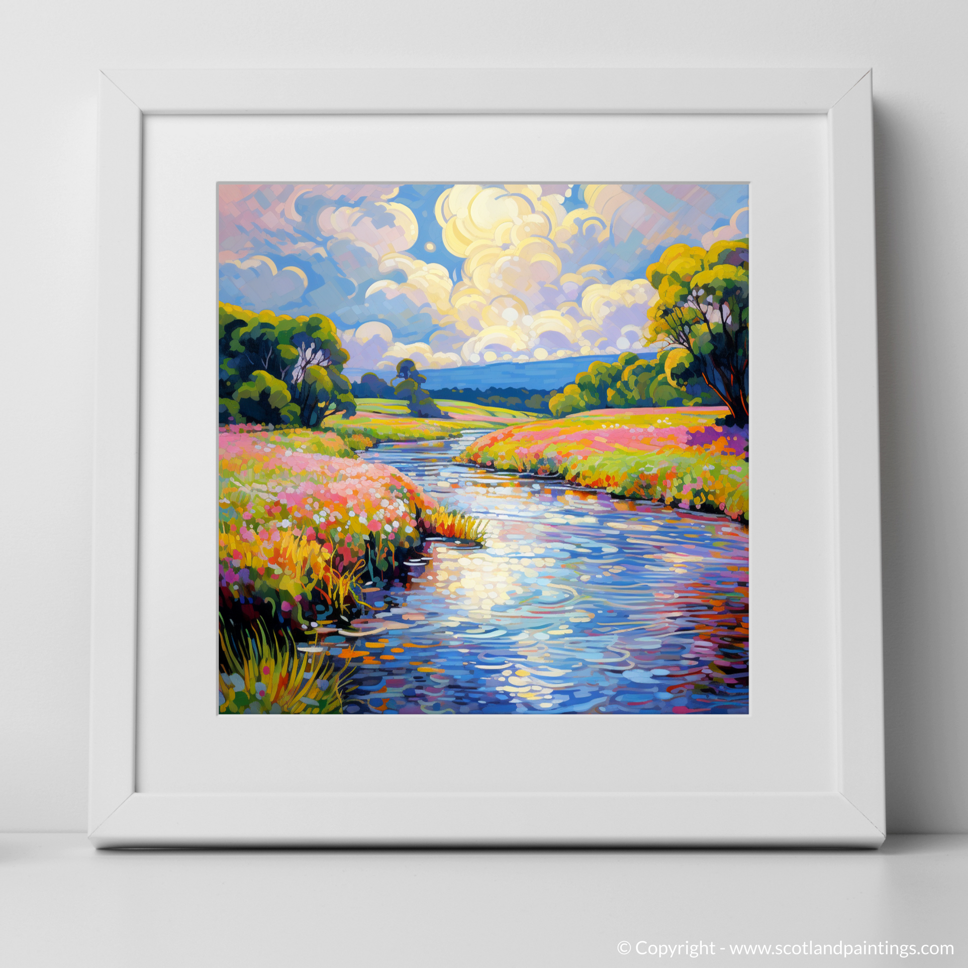 Art Print of River Esk, Angus in summer with a white frame
