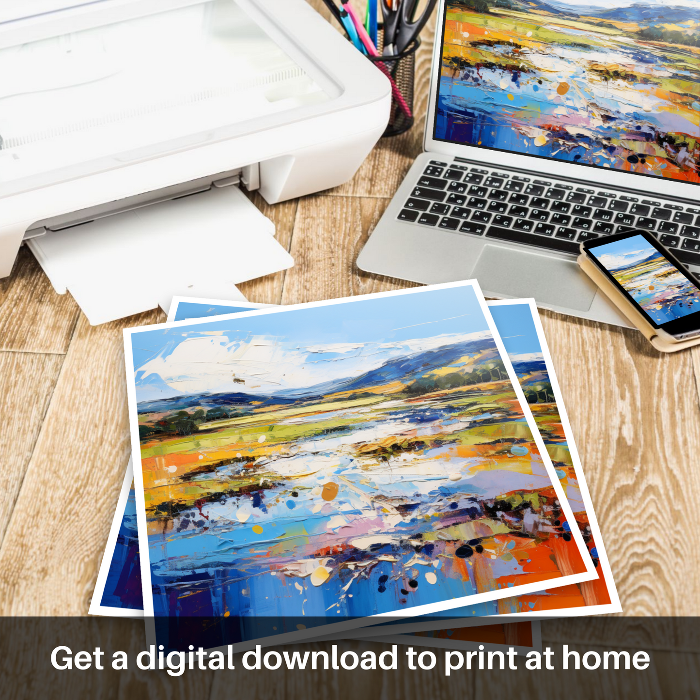 Downloadable and printable picture of Loch Doon, Ayrshire in summer