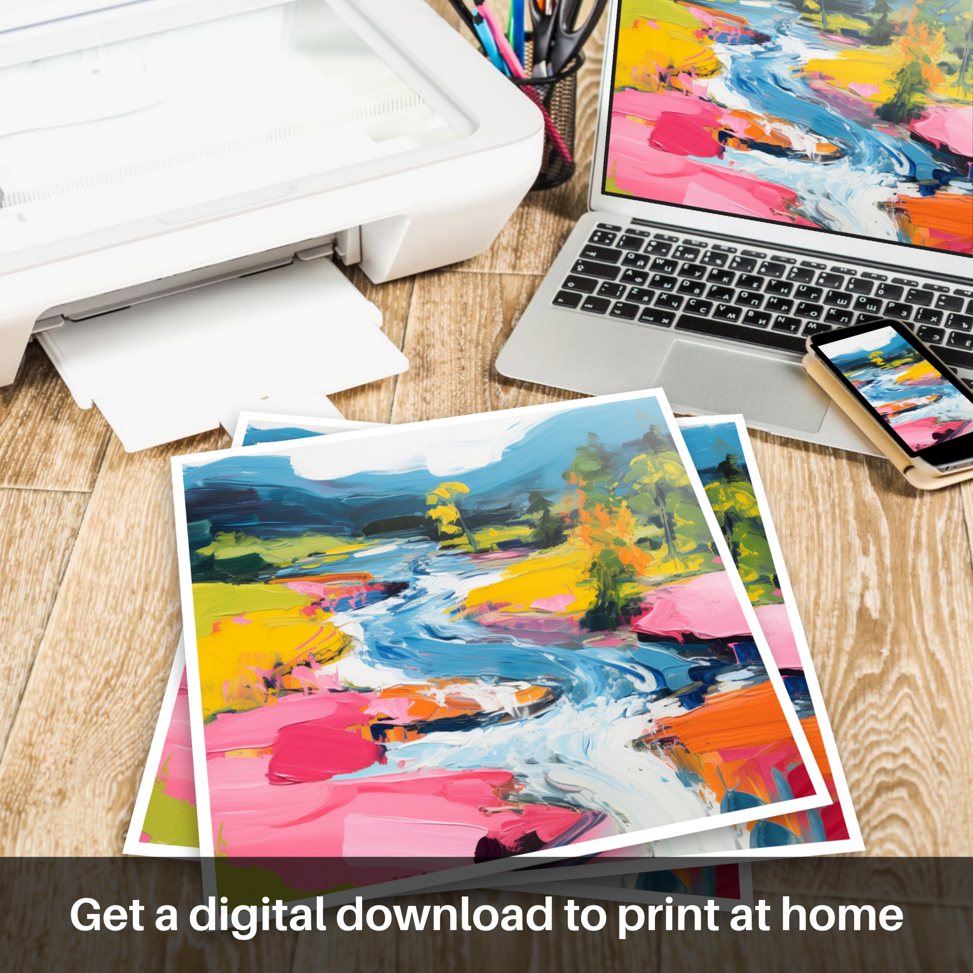 Downloadable and printable picture of River Garry, Highlands in summer