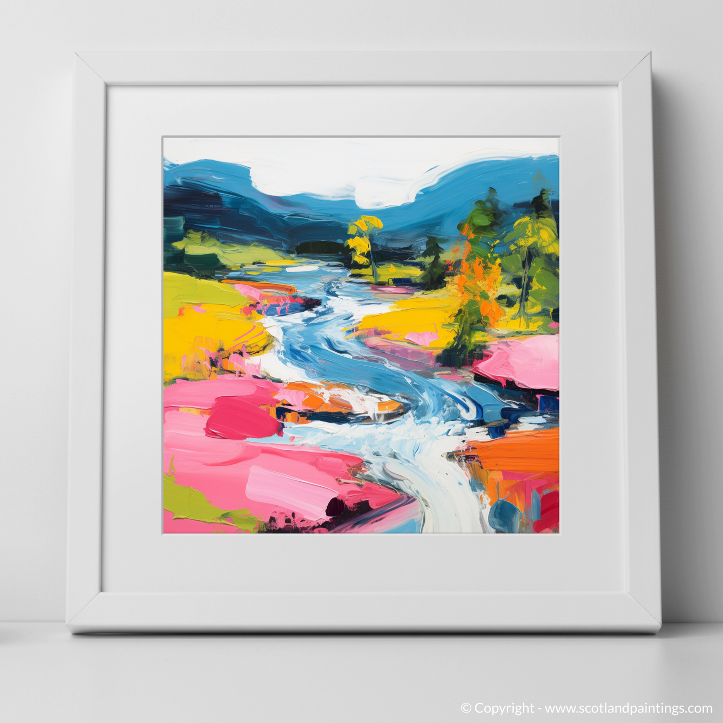 Art Print of River Garry, Highlands in summer with a white frame