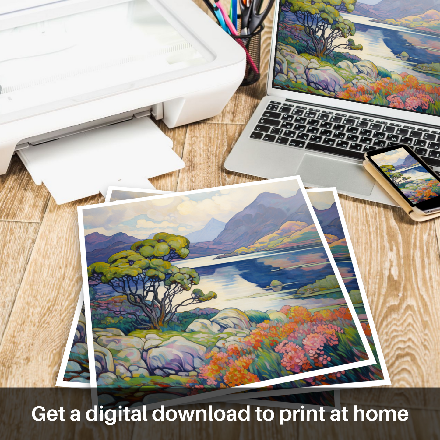 Downloadable and printable picture of Loch Morar, Highlands in summer