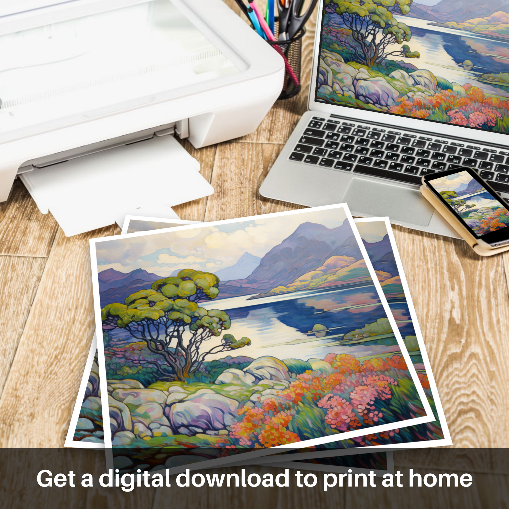 Downloadable and printable picture of Loch Morar, Highlands in summer