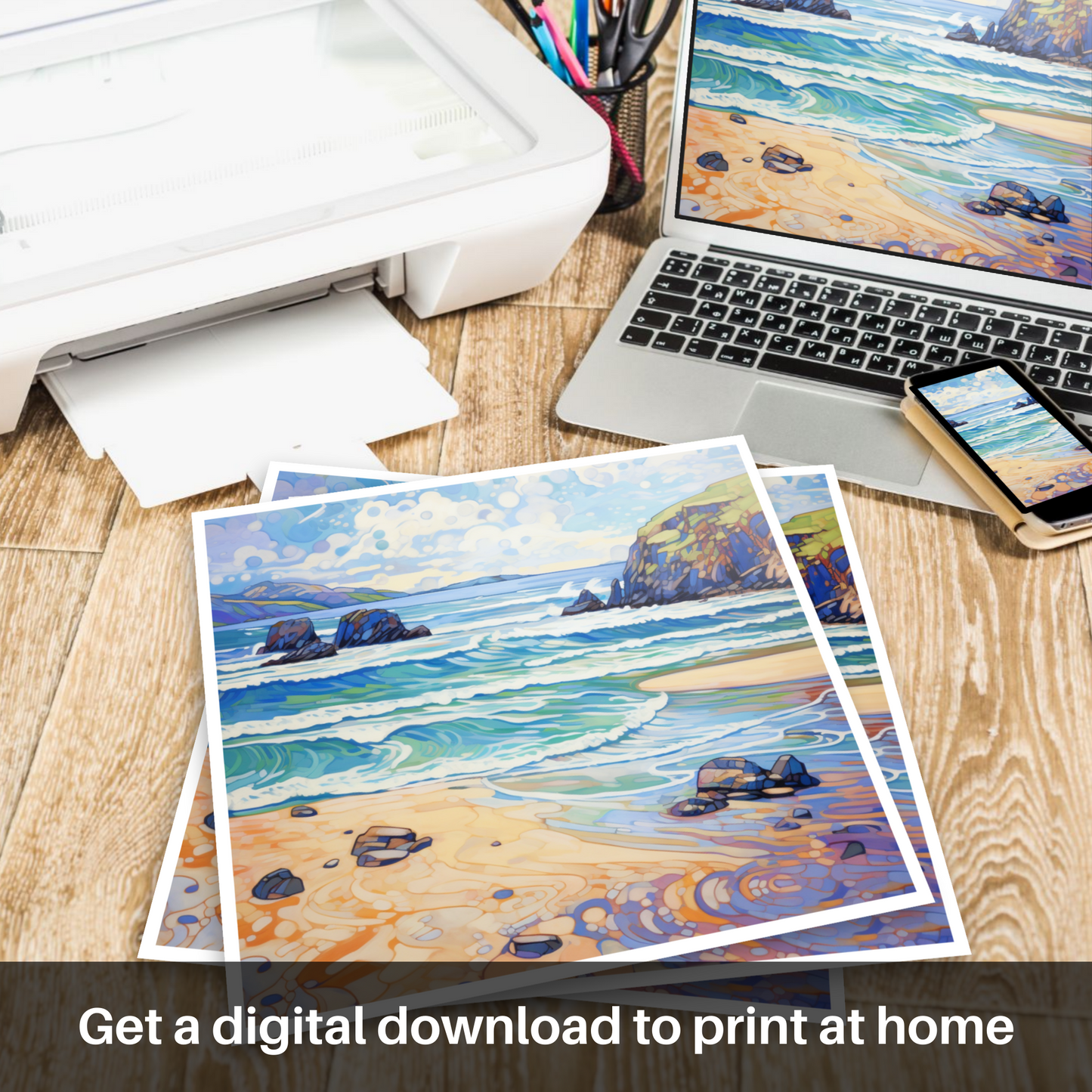 Downloadable and printable picture of Durness Beach, Sutherland in summer