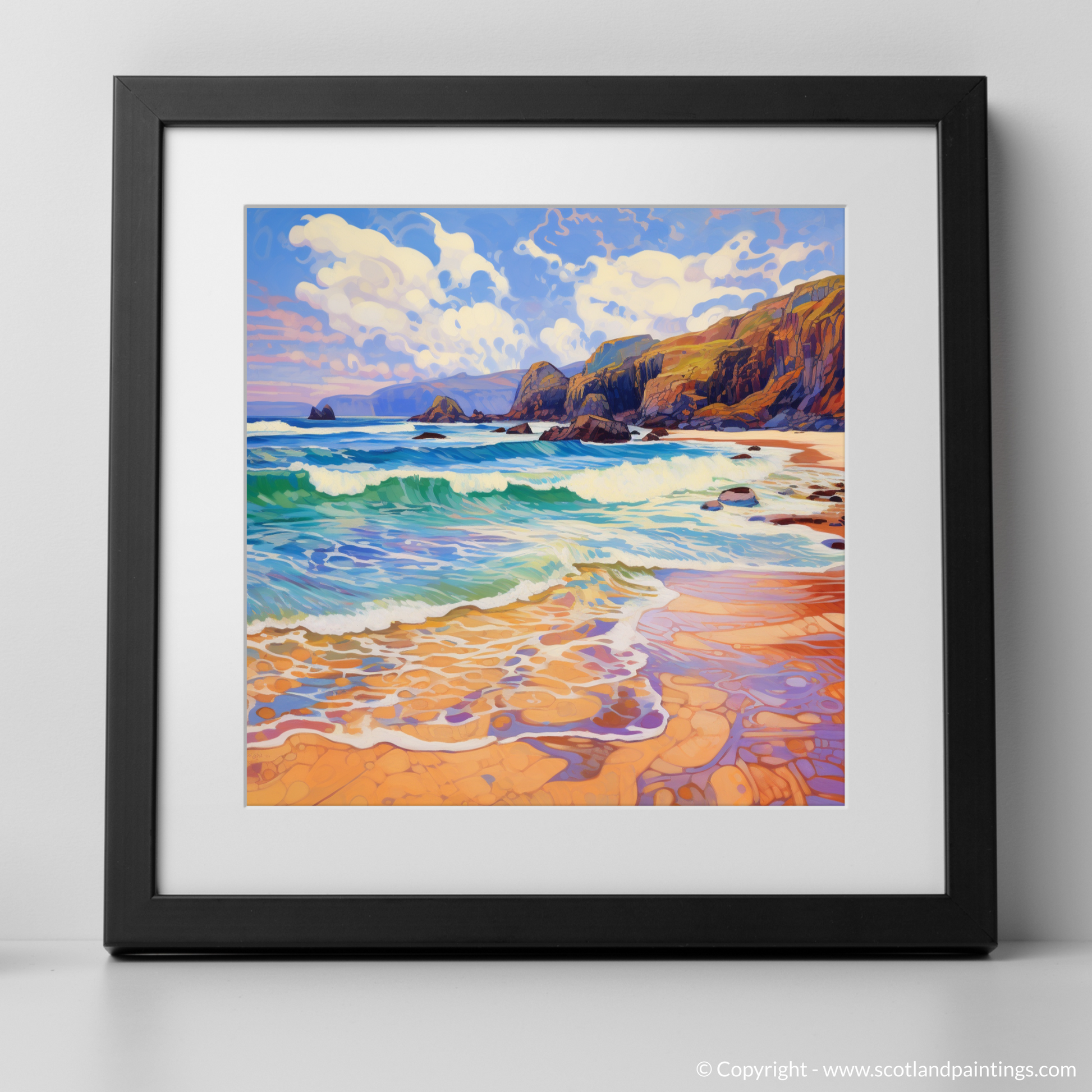 Art Print of Durness Beach, Sutherland in summer with a black frame