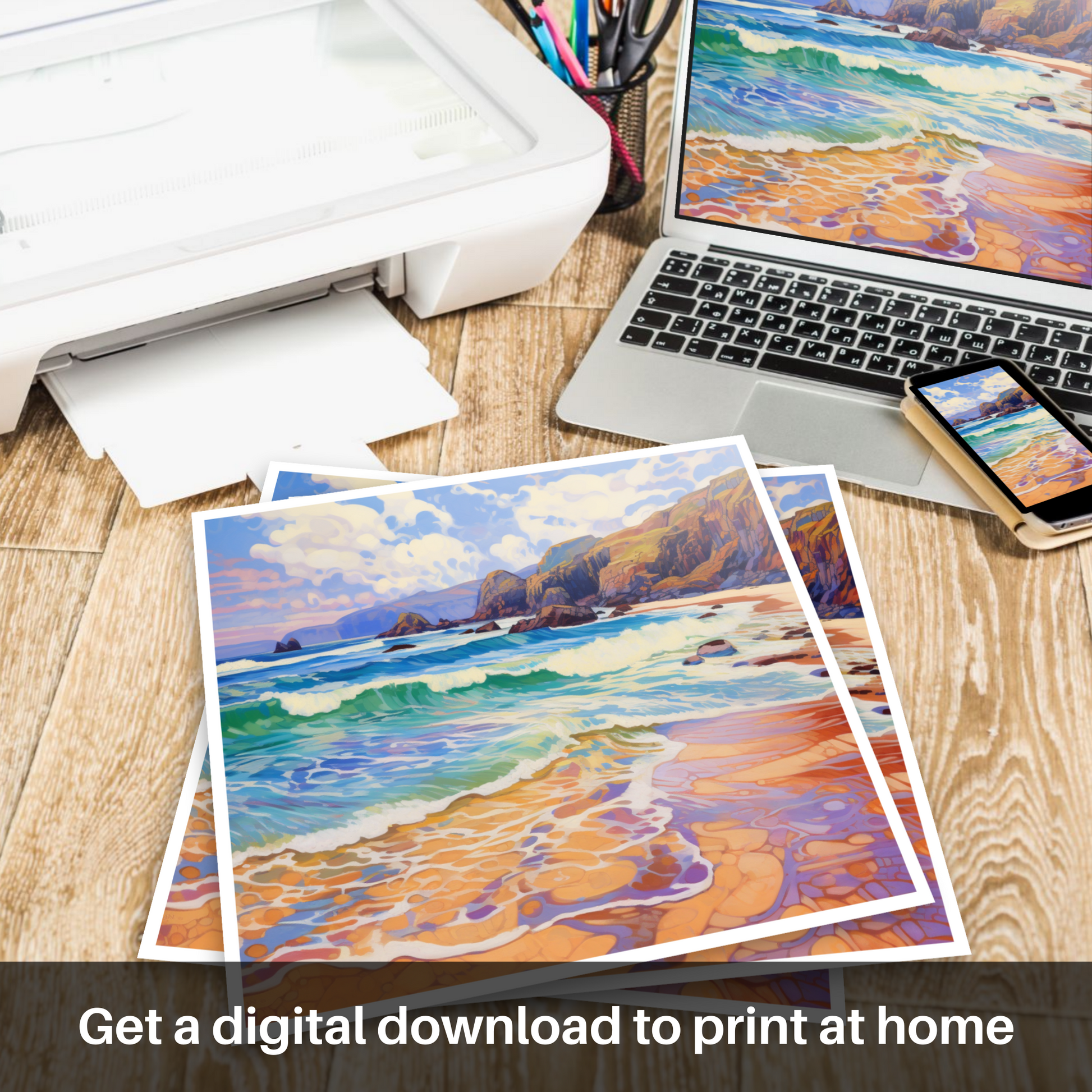 Downloadable and printable picture of Durness Beach, Sutherland in summer