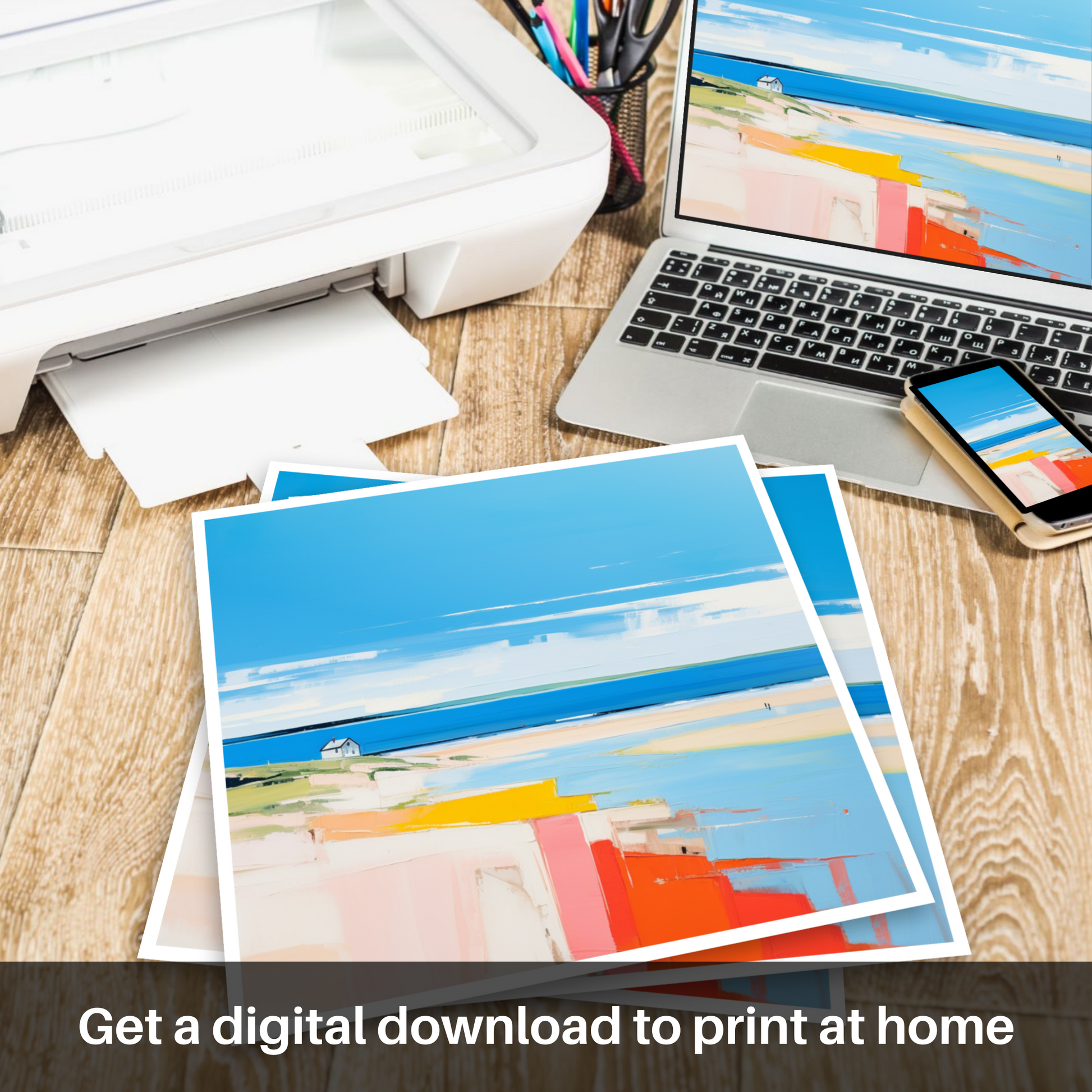 Downloadable and printable picture of St Cyrus Beach, Aberdeenshire in summer