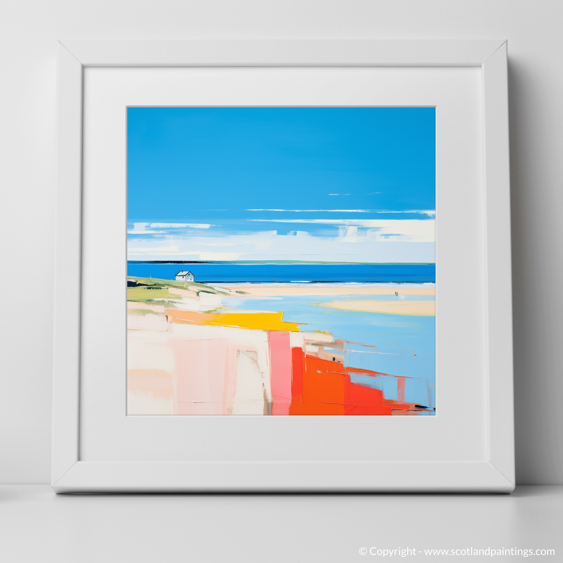 Art Print of St Cyrus Beach, Aberdeenshire in summer with a white frame