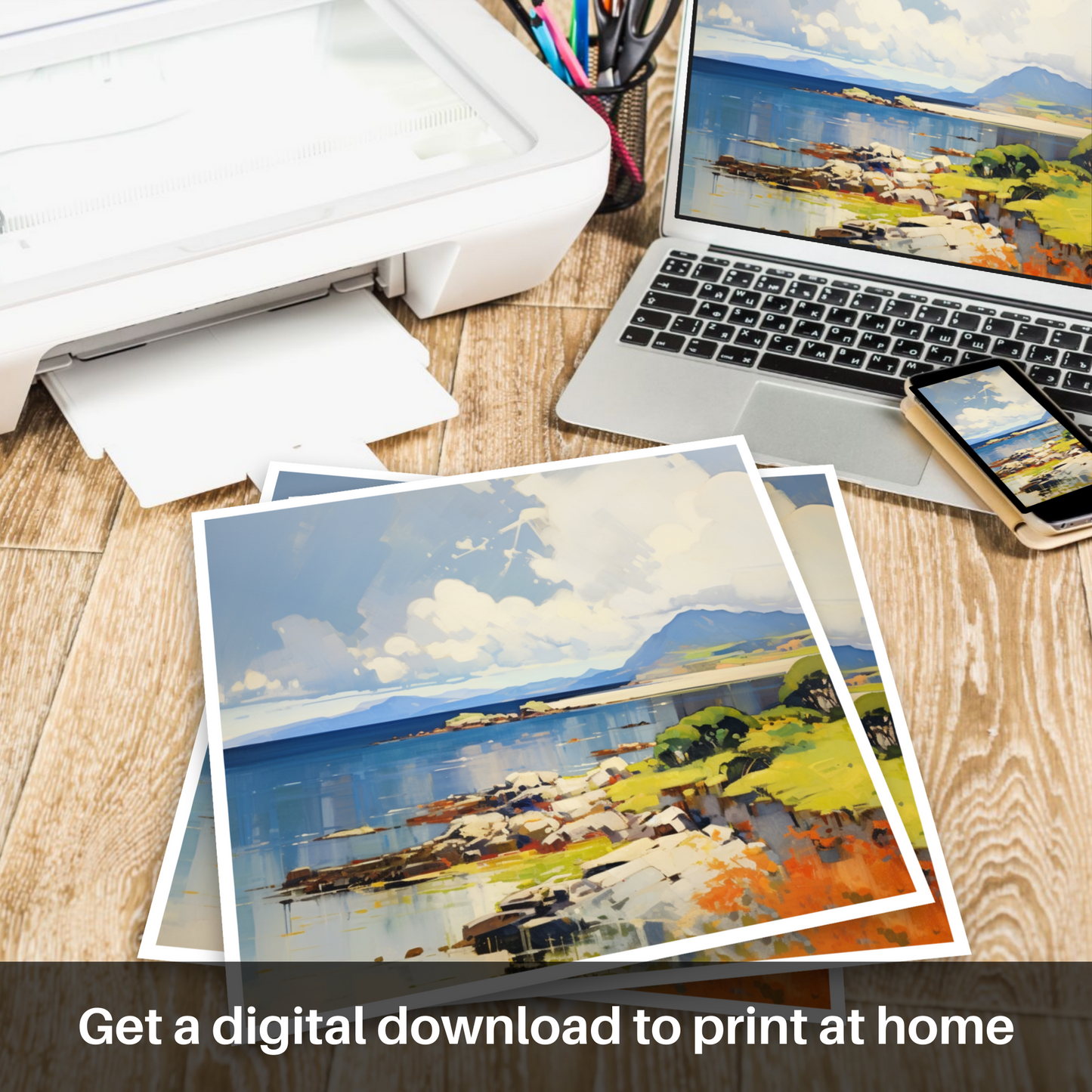 Painting and Art Print of Isle of Arran, Firth of Clyde in summer. Summer Splendour on the Isle of Arran.