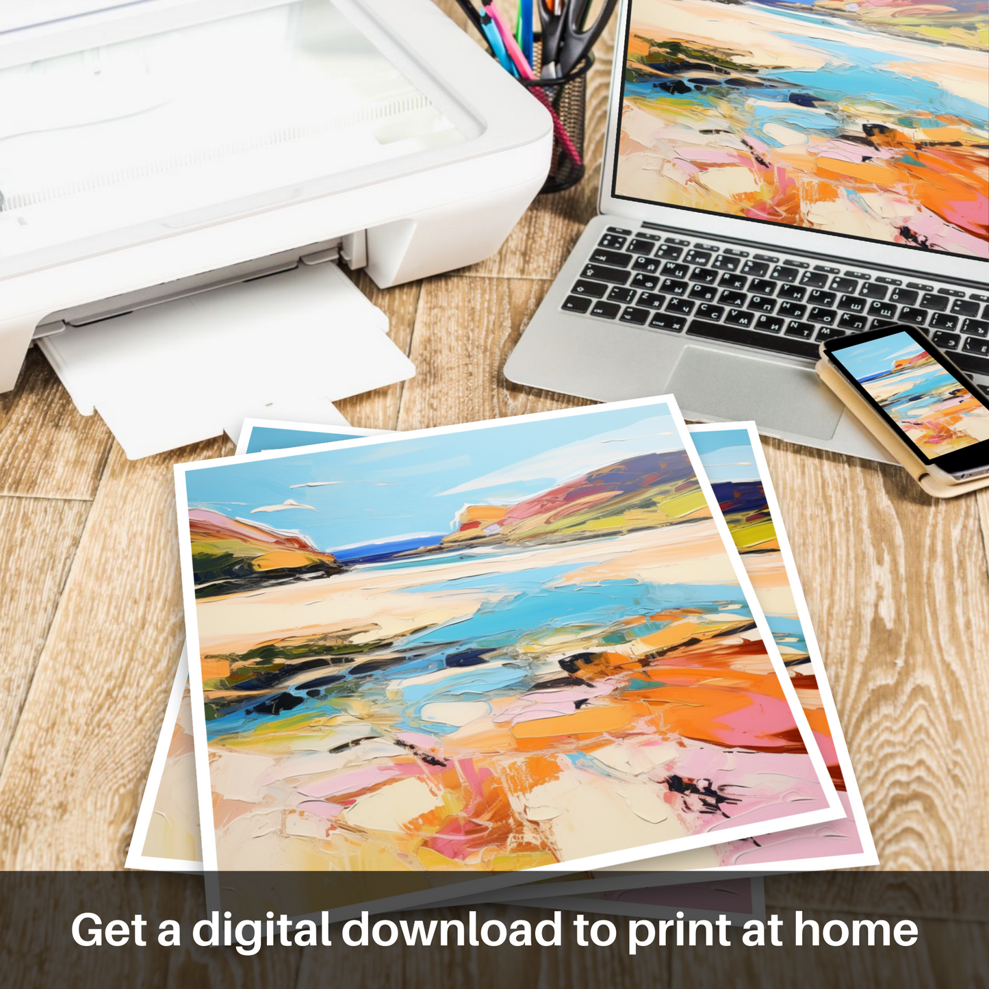 Downloadable and printable picture of Sandwood Bay, Sutherland in summer