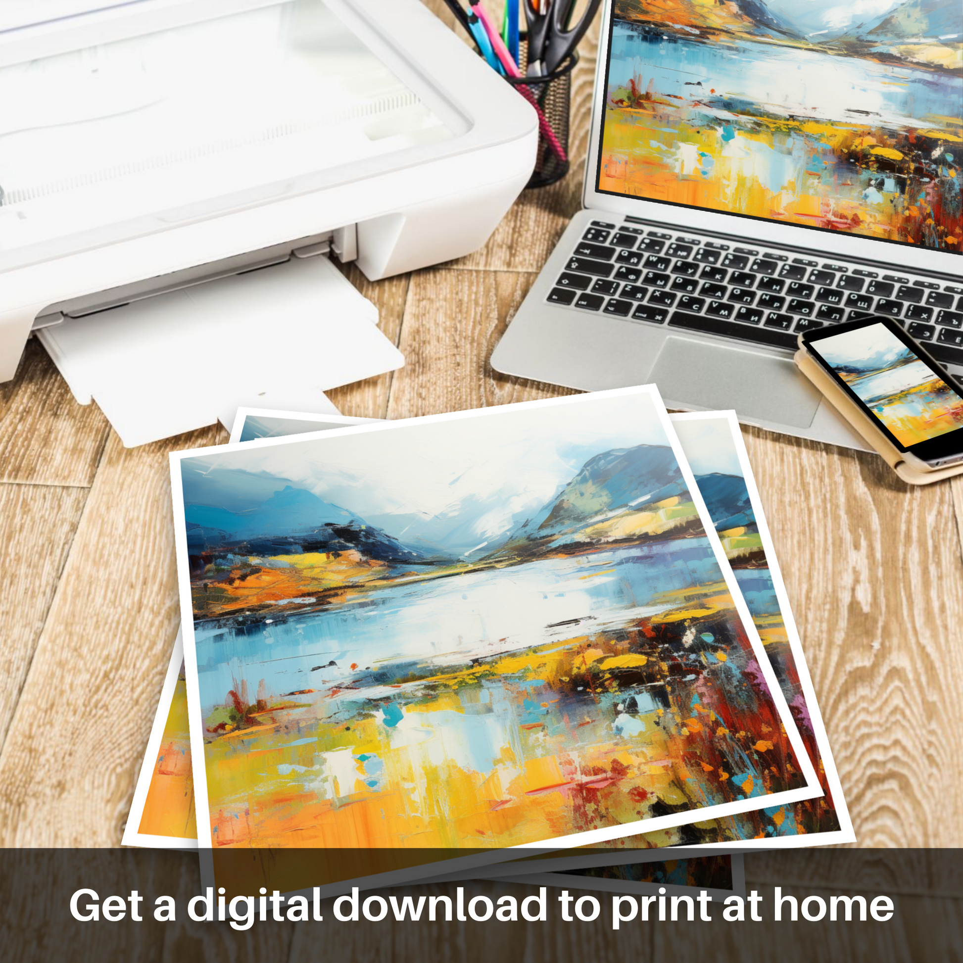 Downloadable and printable picture of Loch Glencoul, Sutherland in summer