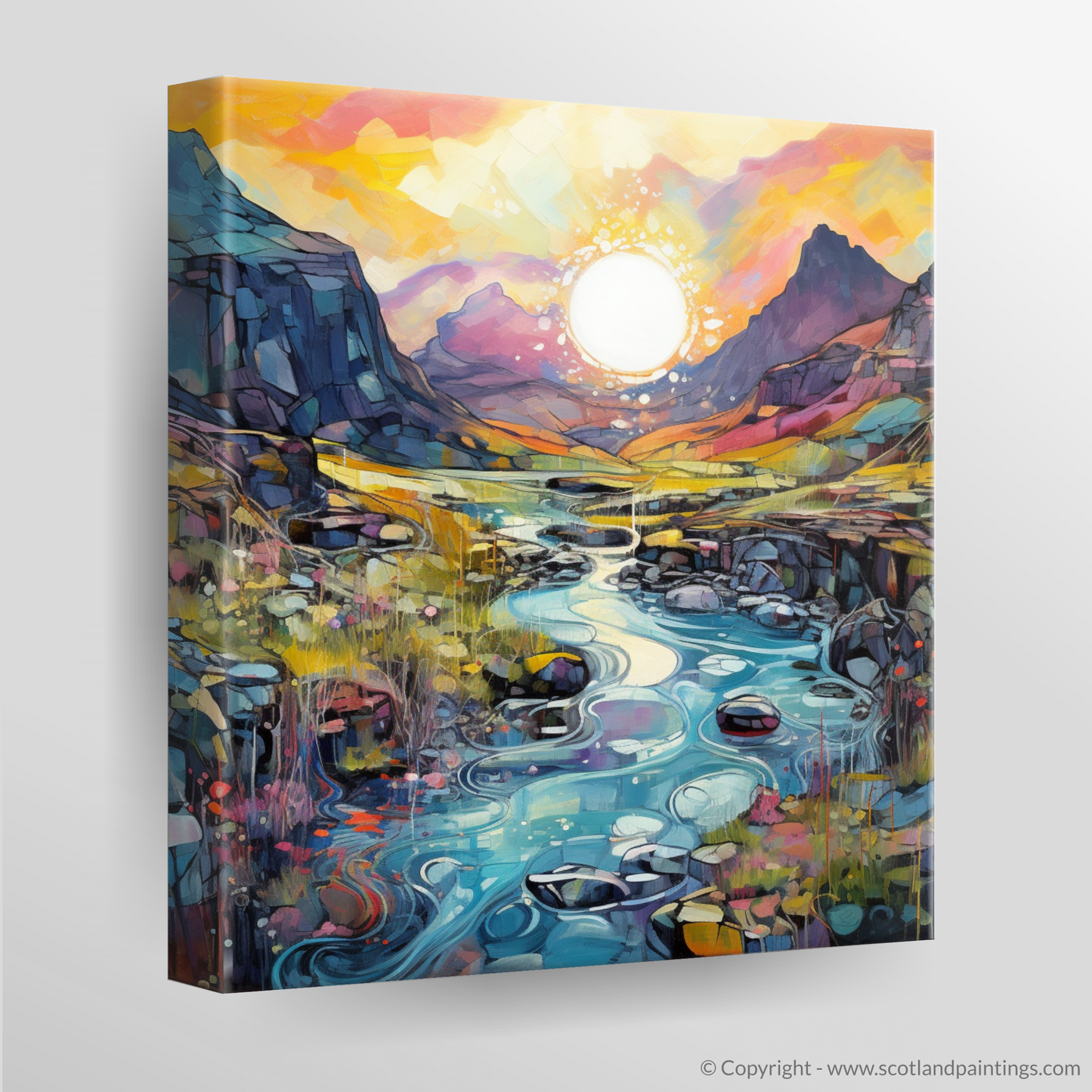 Canvas Print of Isle of Skye Fairy Pools at golden hour in summer