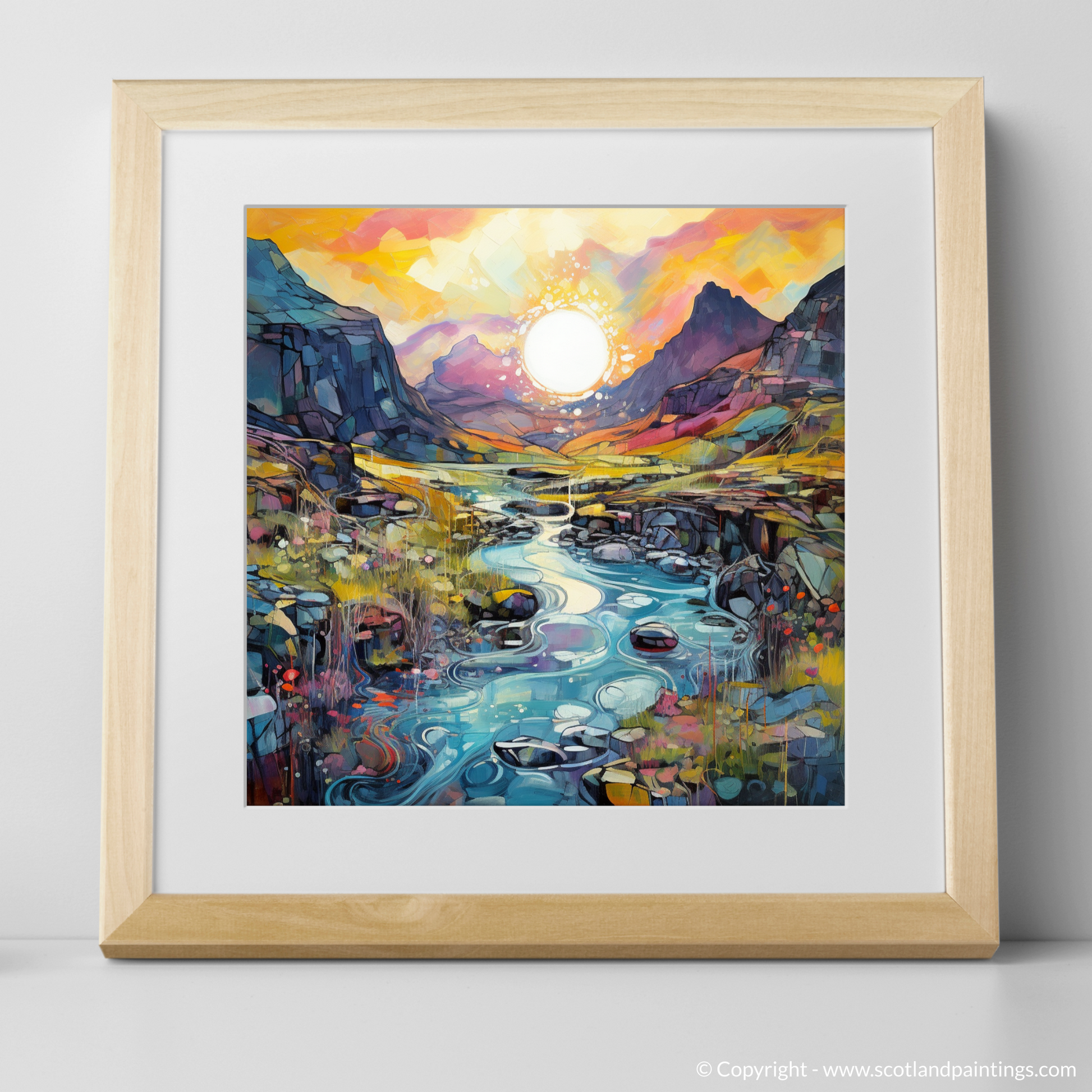 Art Print of Isle of Skye Fairy Pools at golden hour in summer with a natural frame