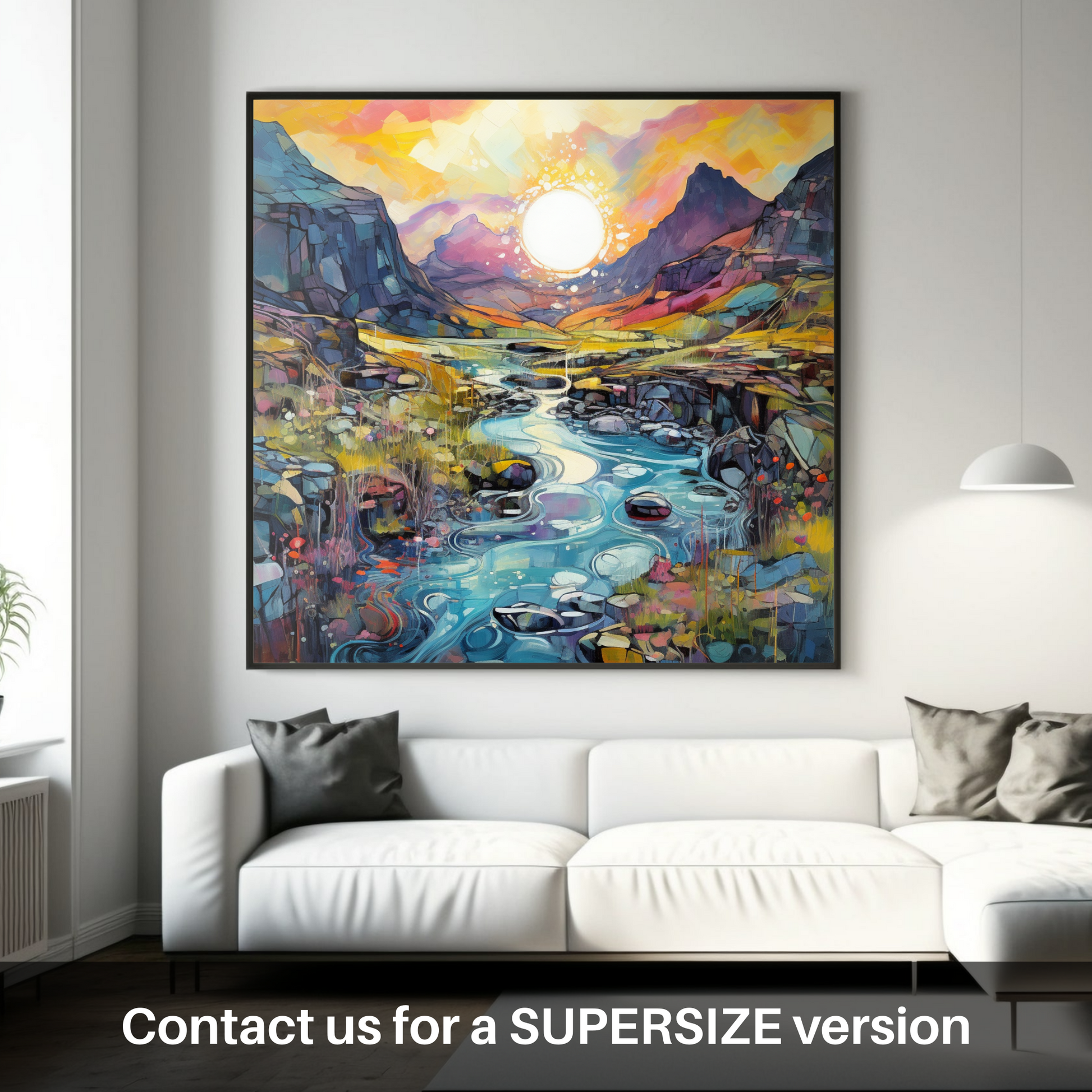 Huge supersize print of Isle of Skye Fairy Pools at golden hour in summer