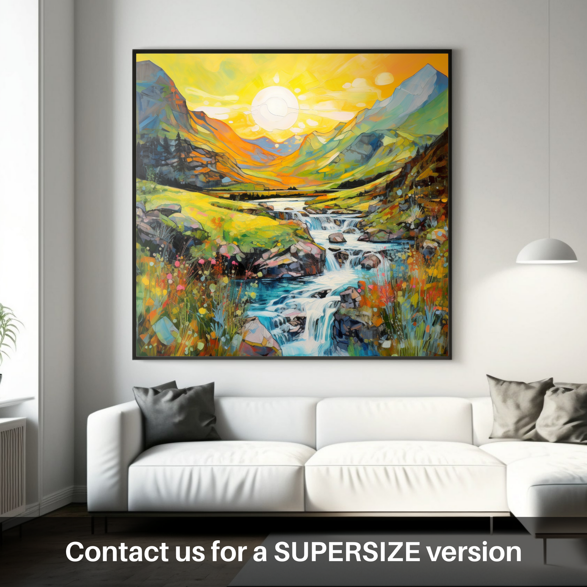 Huge supersize print of Isle of Skye Fairy Pools at golden hour in summer