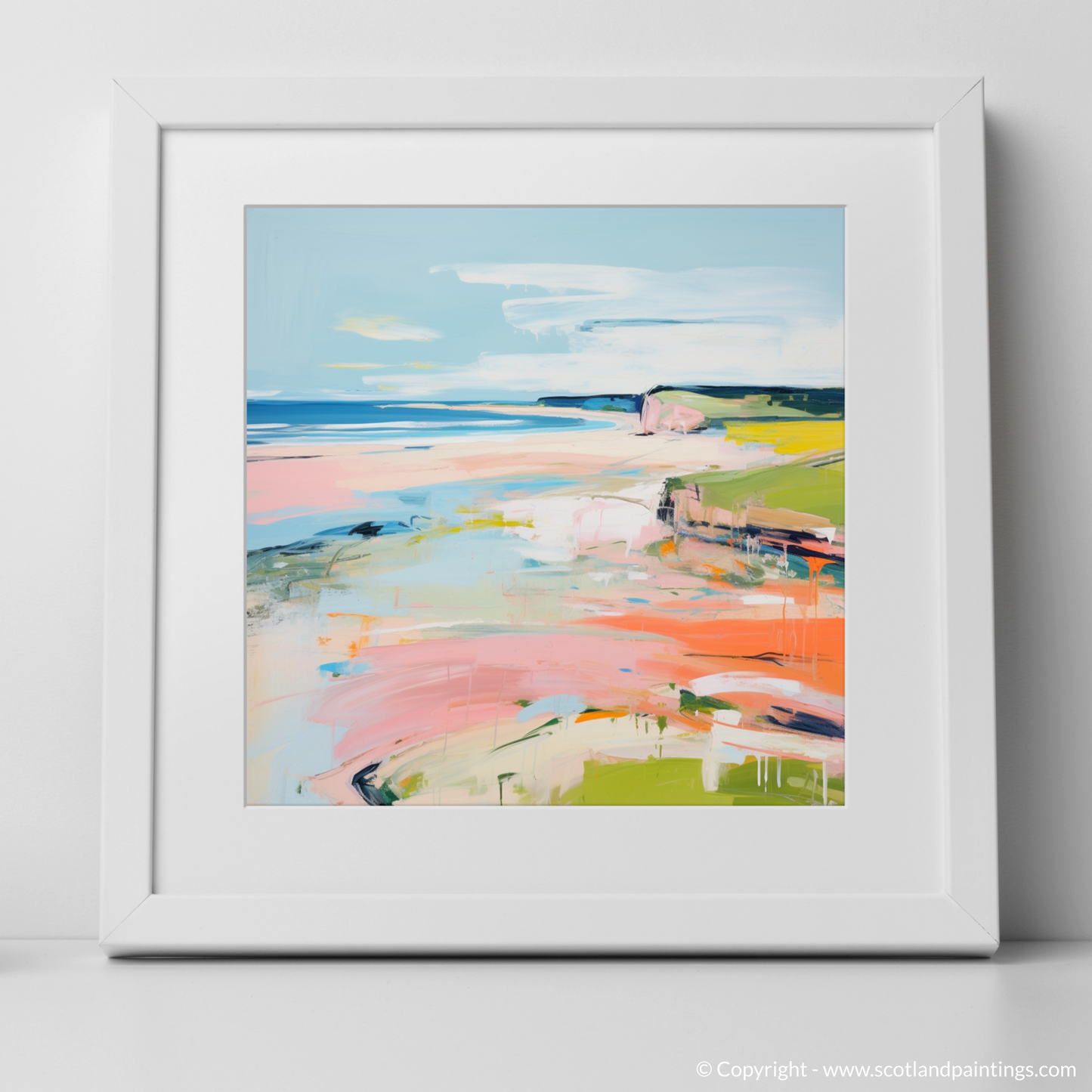 Painting and Art Print of Lunan Bay, Angus in summer. Lunan Bay Summer Symphony.